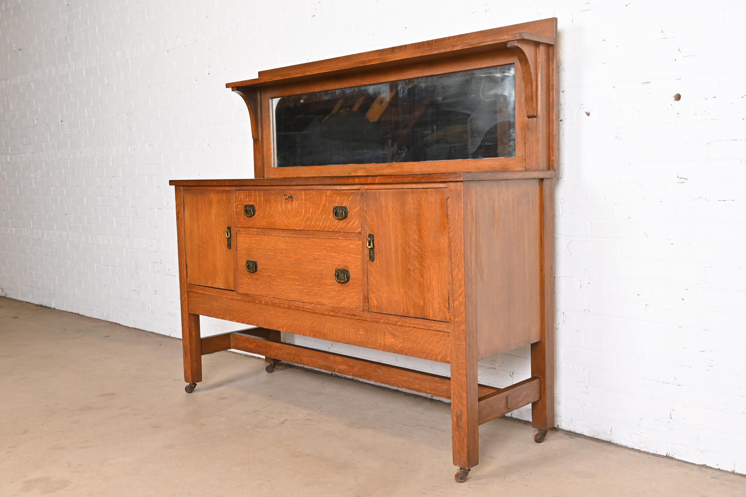 Lifetime Furniture Antique Mission Oak Arts & Crafts Sideboard or Bar Cabinet, Circa 1900 - Image 2