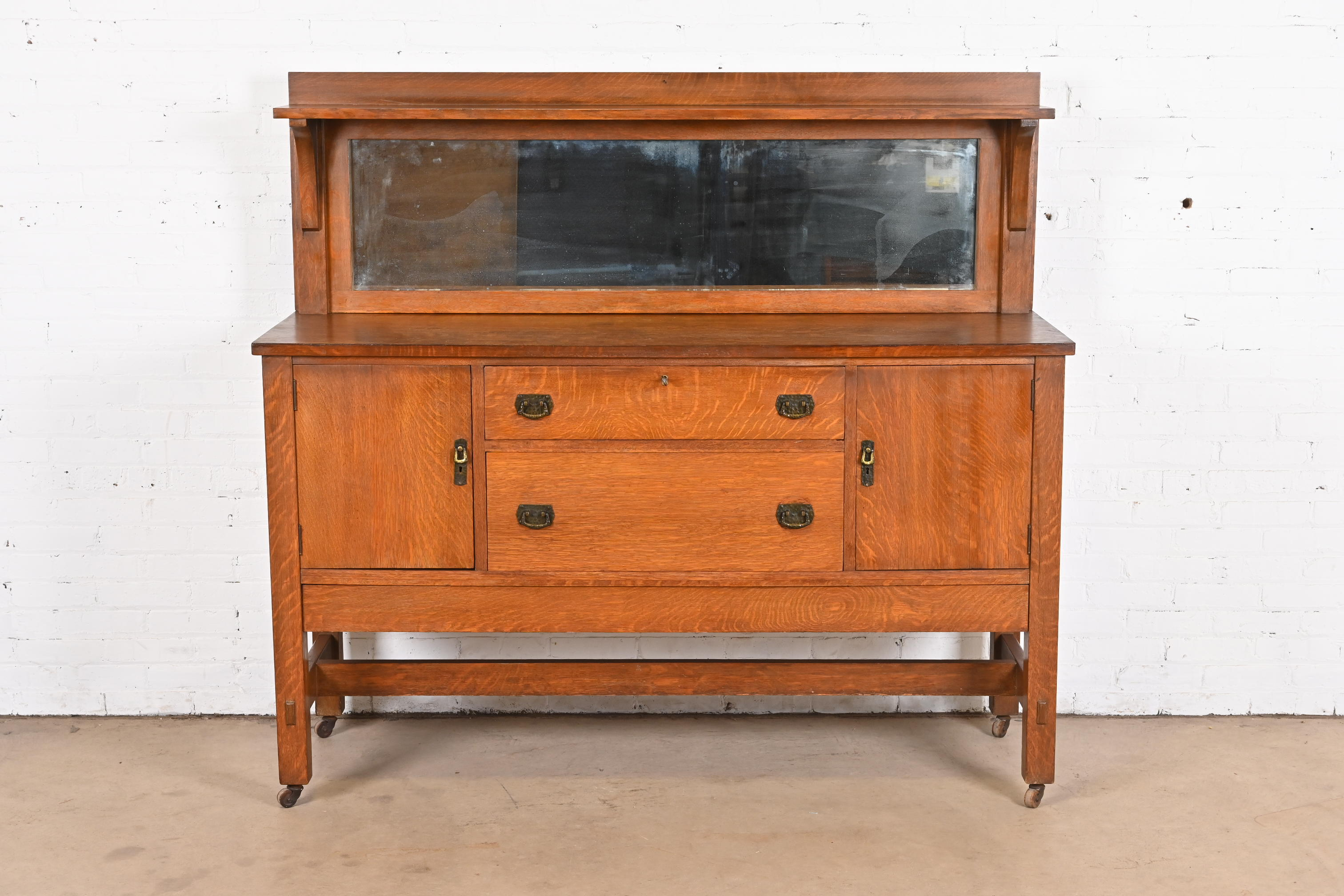 Lifetime Furniture Antique Mission Oak Arts & Crafts Sideboard or Bar Cabinet, Circa 1900