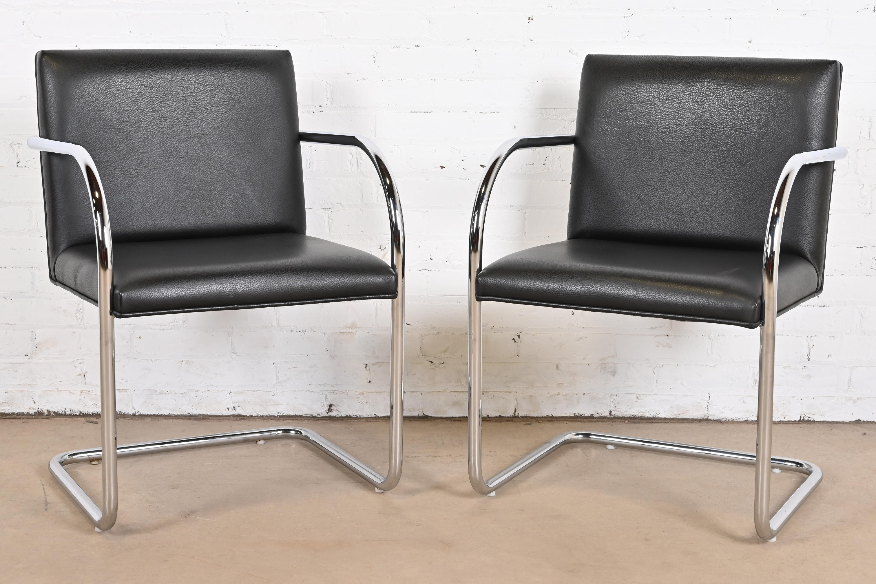 Mies Van Der Rohe Black Leather and Chrome Brno Chairs, Pair - Image 5