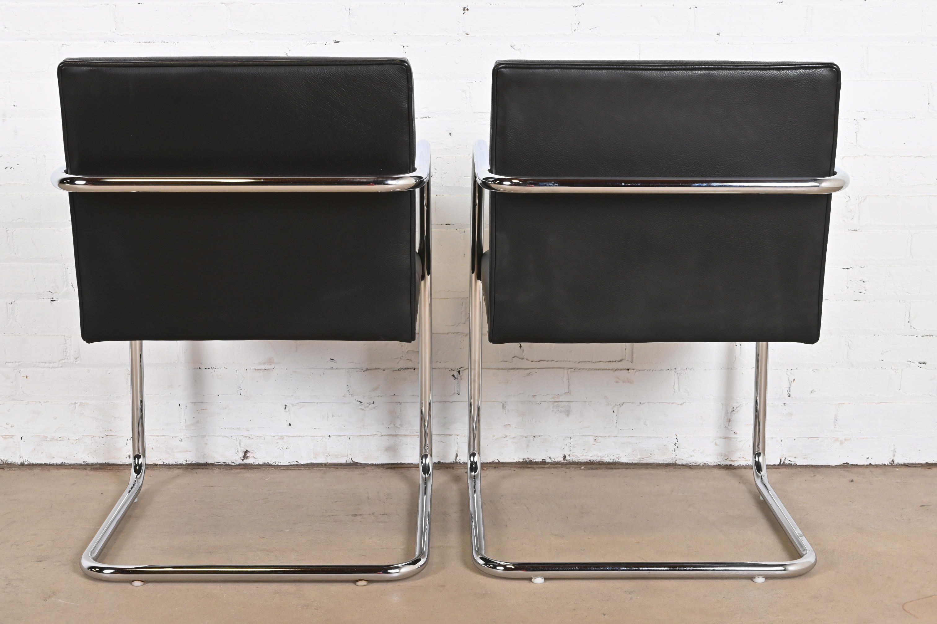 Mies Van Der Rohe Black Leather and Chrome Brno Chairs, Pair - Image 10