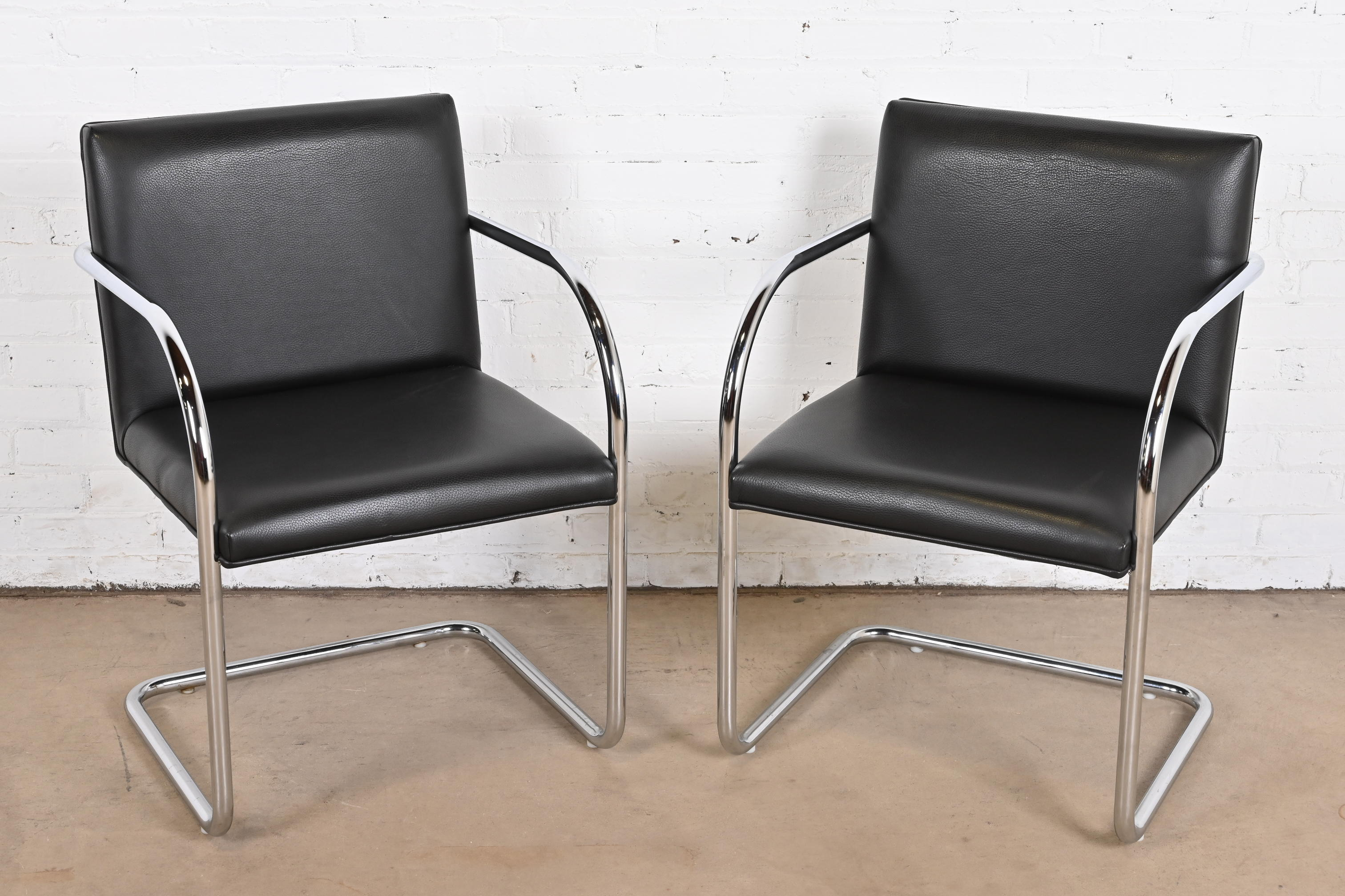 Mies Van Der Rohe Black Leather and Chrome Brno Chairs, Pair - Image 6