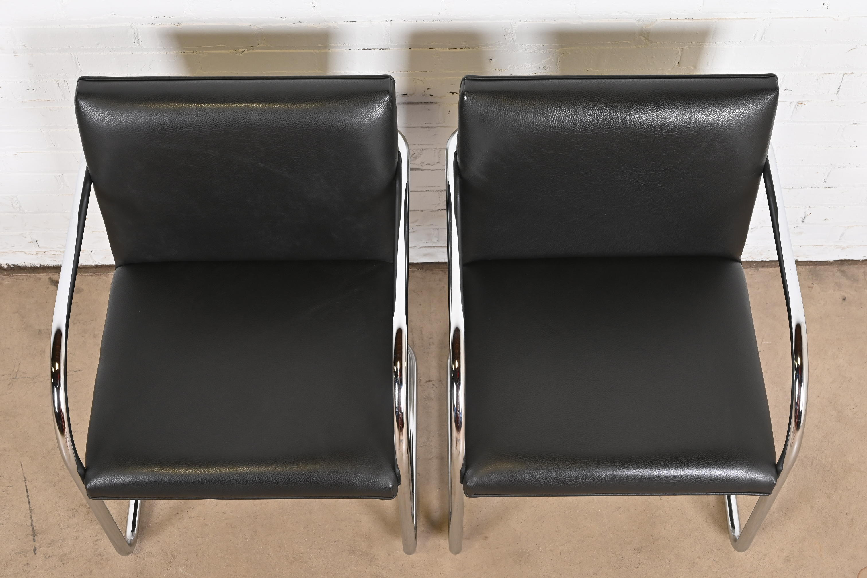 Mies Van Der Rohe Black Leather and Chrome Brno Chairs, Pair - Image 9