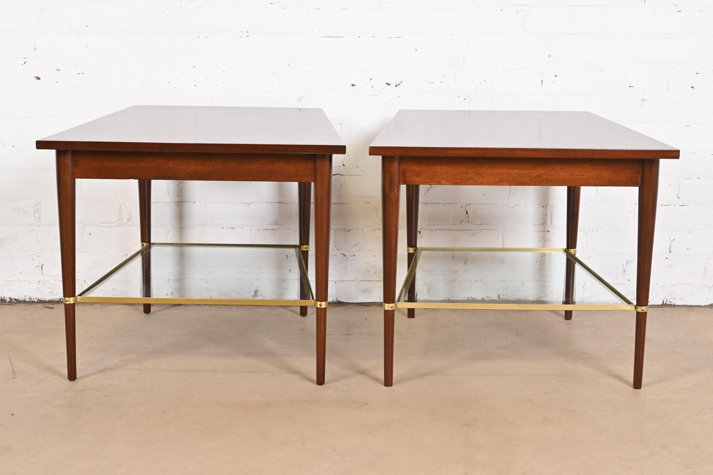 Paul McCobb Connoisseur Collection Mahogany and Brass Wedge Nightstands or Side Tables, Newly Refinished - Image 11