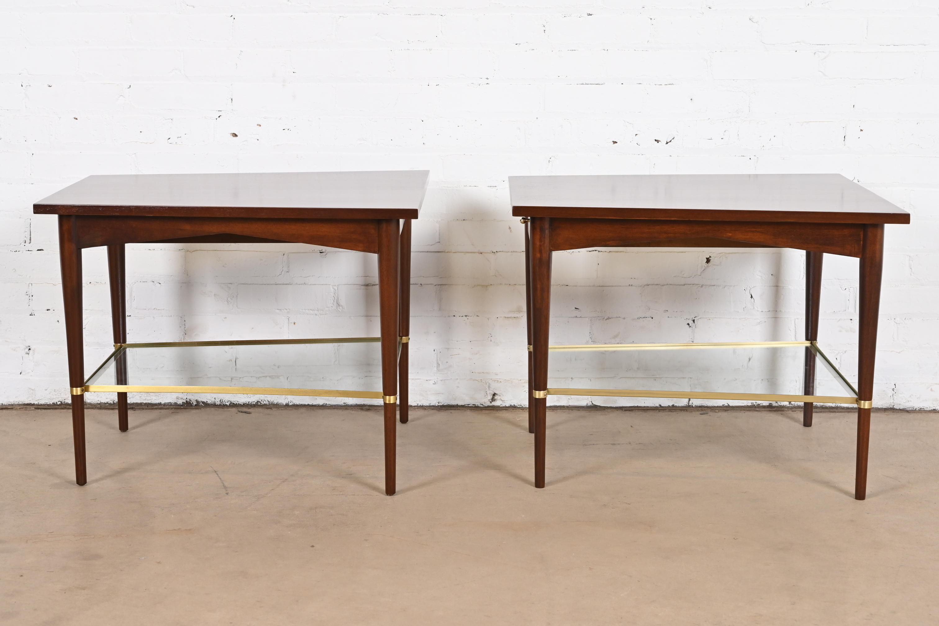 Paul McCobb Connoisseur Collection Mahogany and Brass Wedge Nightstands or Side Tables, Newly Refinished - Image 10