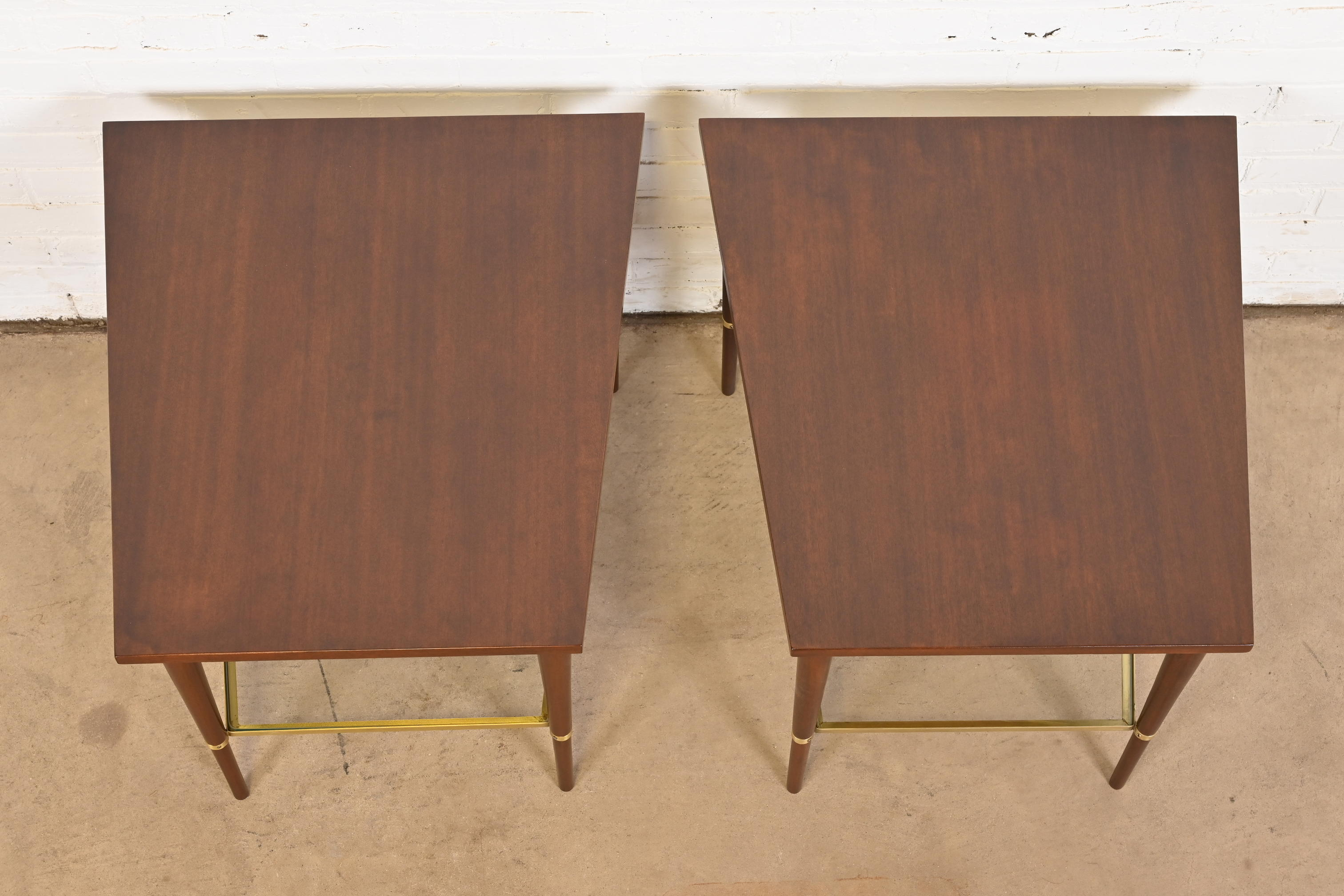 Paul McCobb Connoisseur Collection Mahogany and Brass Wedge Nightstands or Side Tables, Newly Refinished - Image 9