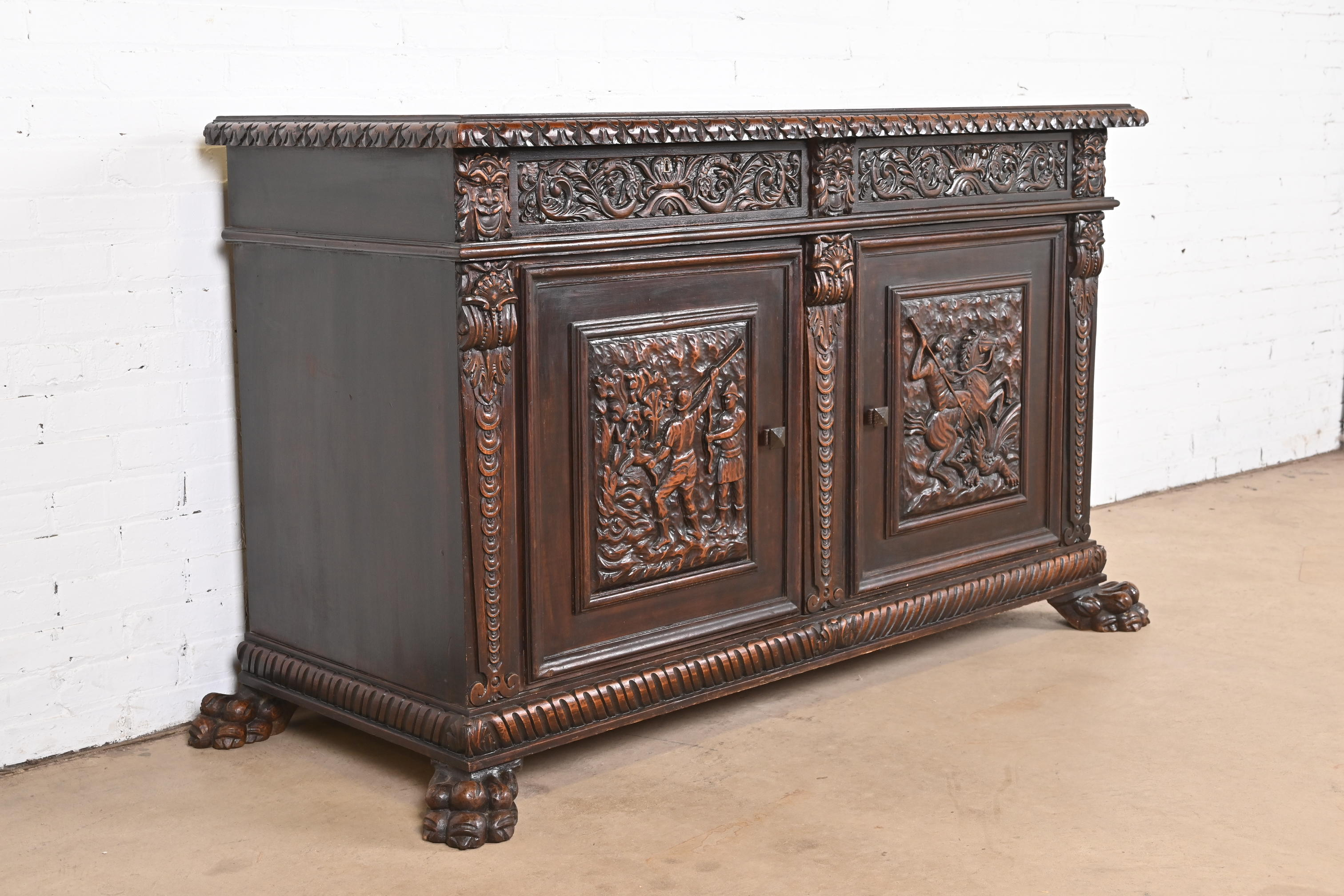 R. J. Horner Style Renaissance Revival Carved Walnut Sideboard or Bar Cabinet, Circa 1890s - Image 3