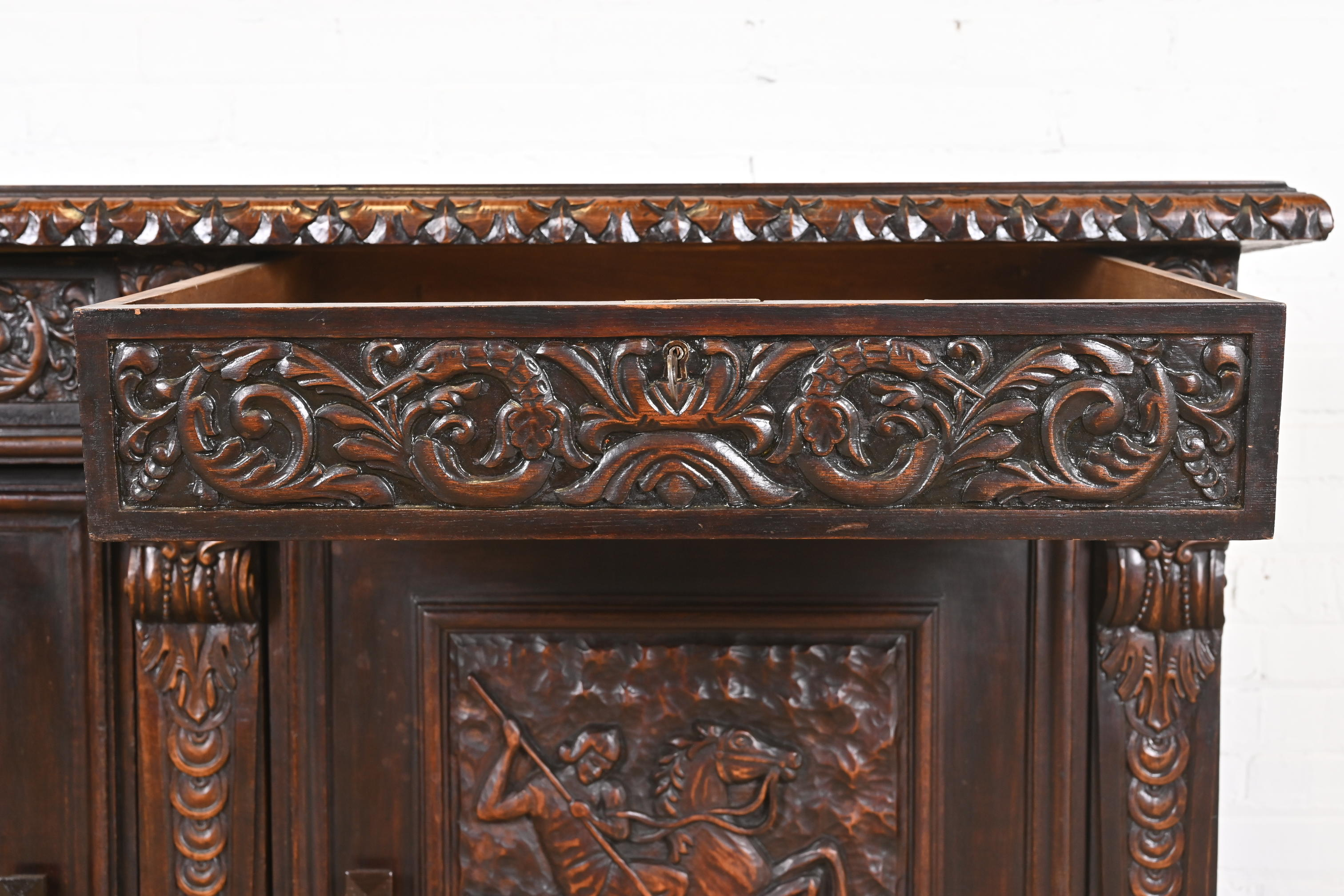 R. J. Horner Style Renaissance Revival Carved Walnut Sideboard or Bar Cabinet, Circa 1890s - Image 6