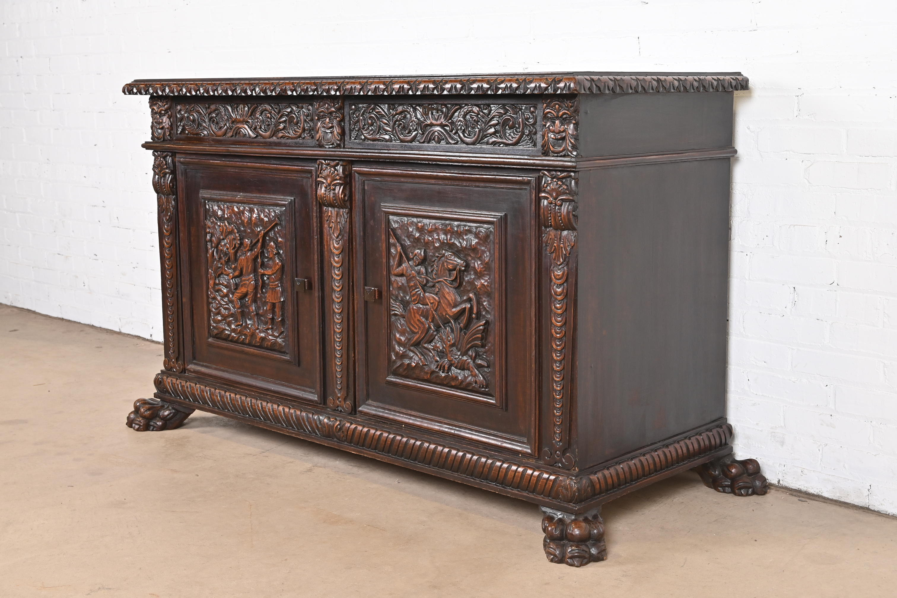 R. J. Horner Style Renaissance Revival Carved Walnut Sideboard or Bar Cabinet, Circa 1890s - Image 2