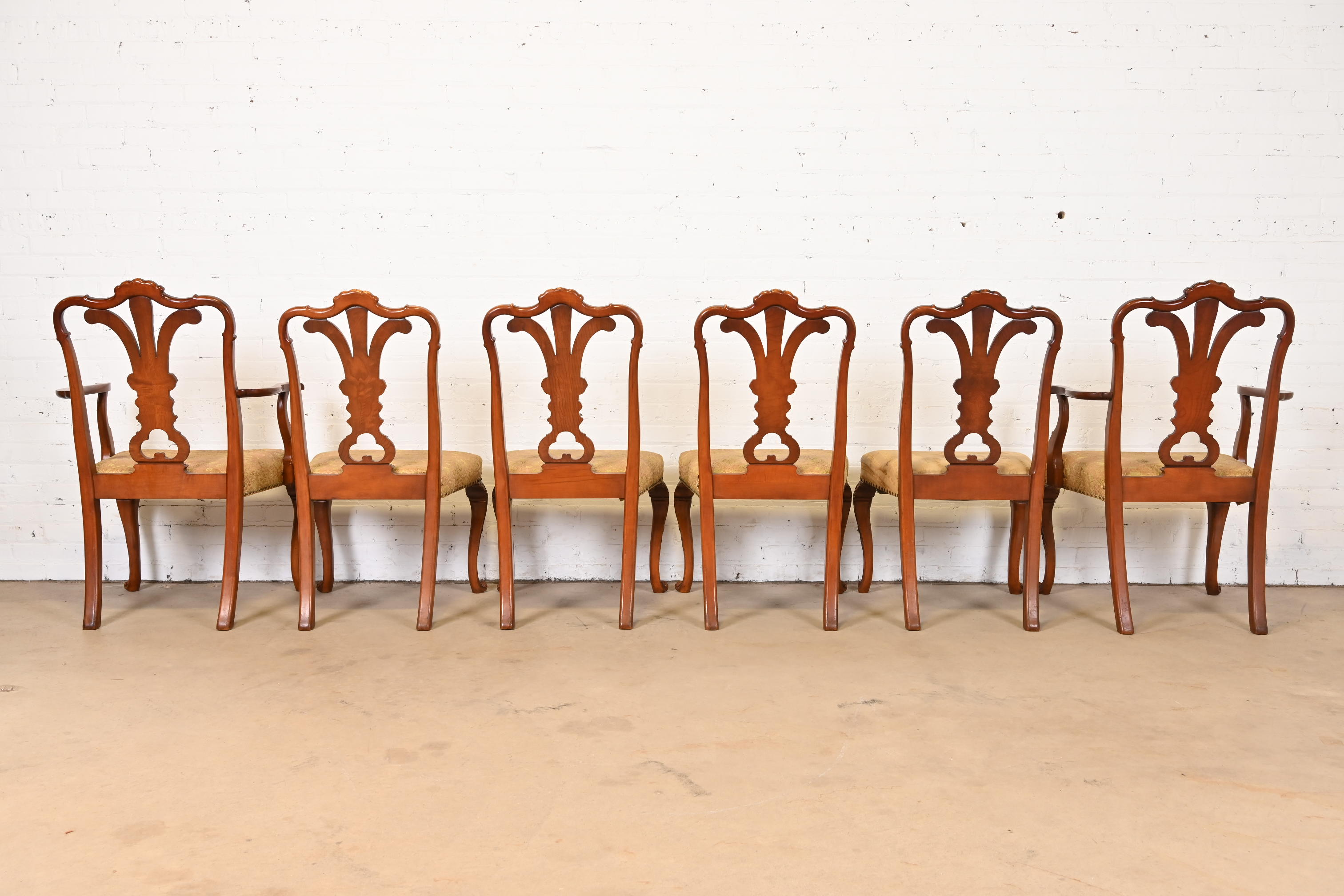 Romweber French Provincial Louis XV Carved Walnut Dining Chairs, Set of Six - Image 5