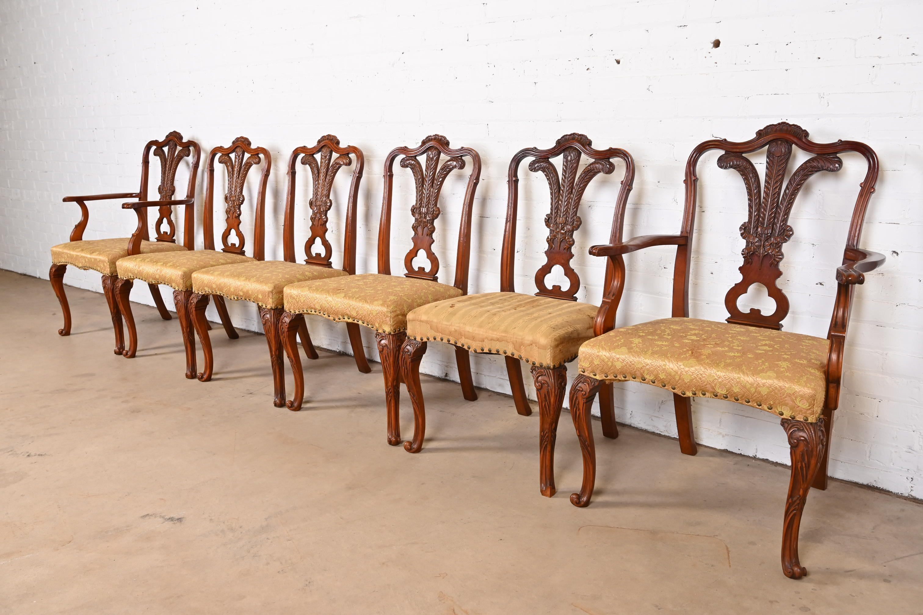 Romweber French Provincial Louis XV Carved Walnut Dining Chairs, Set of Six