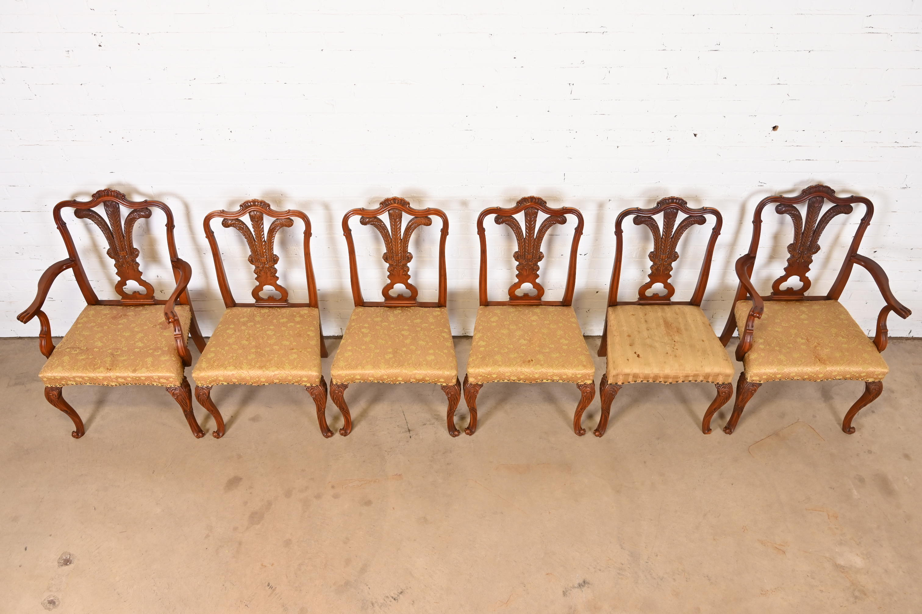 Romweber French Provincial Louis XV Carved Walnut Dining Chairs, Set of Six - Image 4