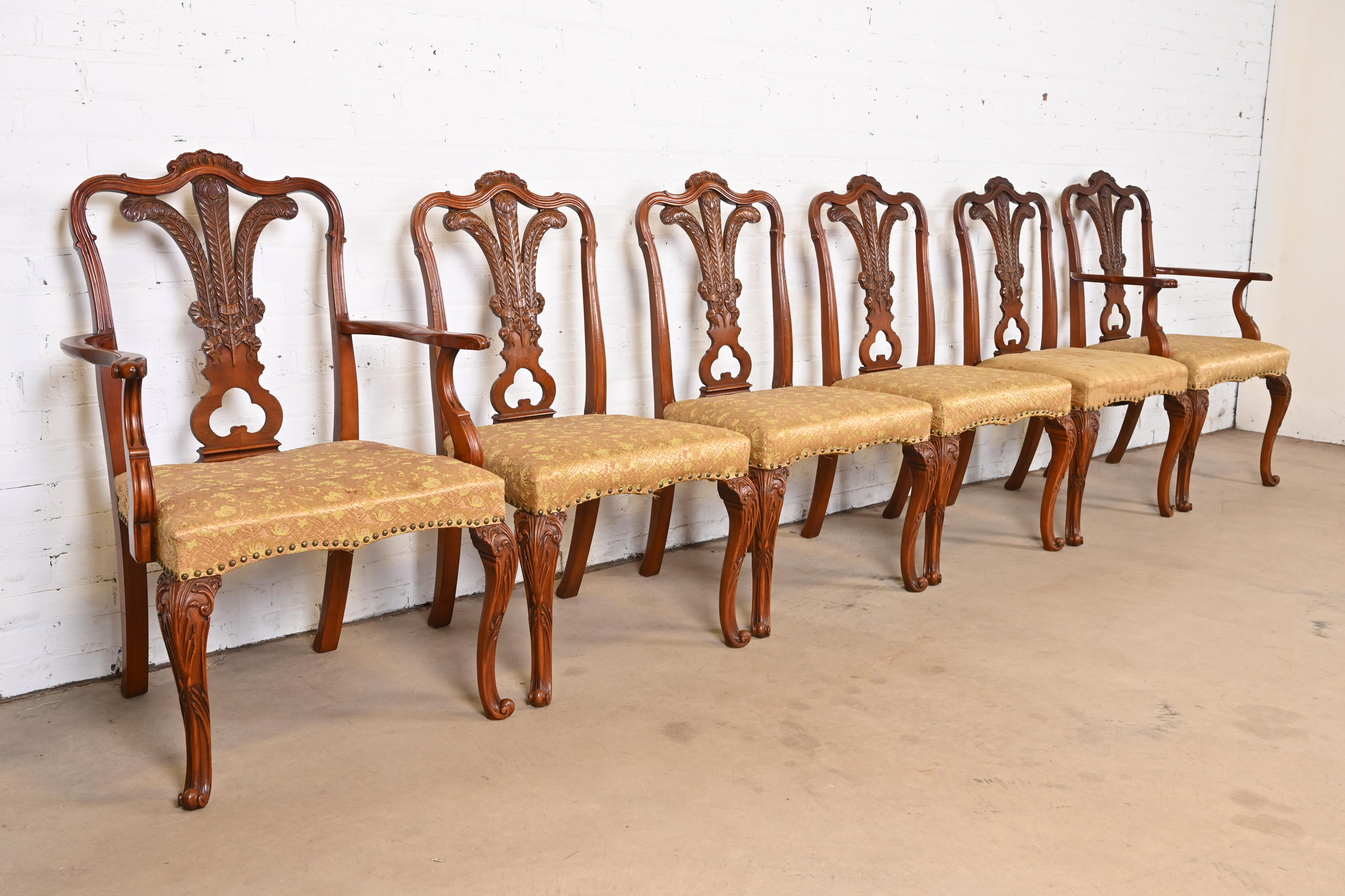 Romweber French Provincial Louis XV Carved Walnut Dining Chairs, Set of Six - Image 3