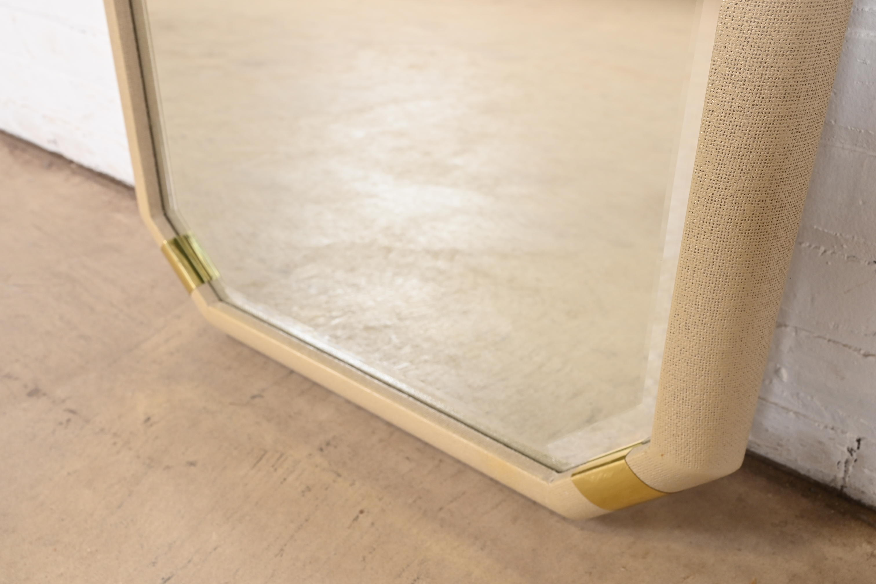 Romweber Hollywood Regency Chinoiserie Lacquered Grasscloth and Brass Wall Mirrors, Pair - Image 6