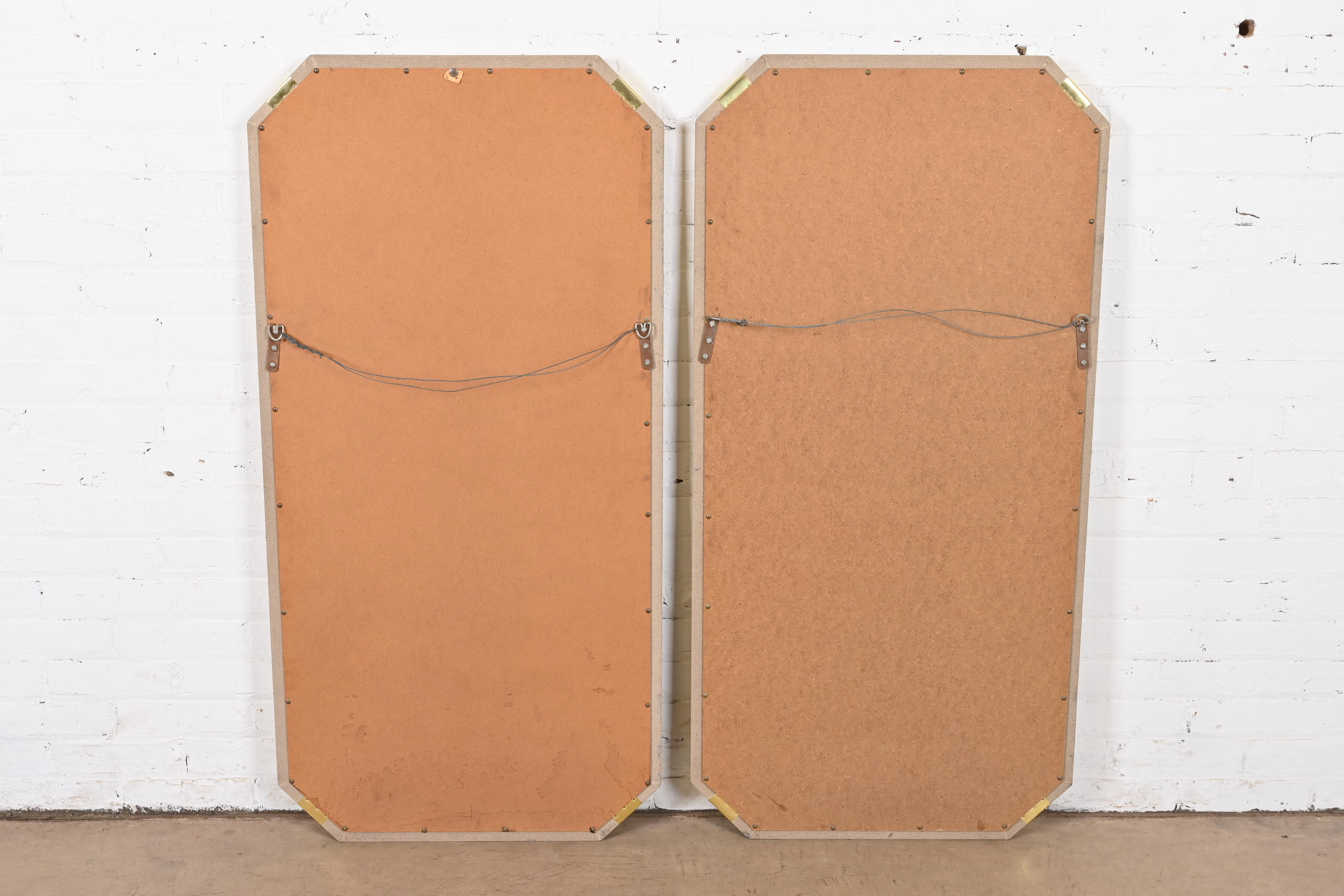 Romweber Hollywood Regency Chinoiserie Lacquered Grasscloth and Brass Wall Mirrors, Pair - Image 7