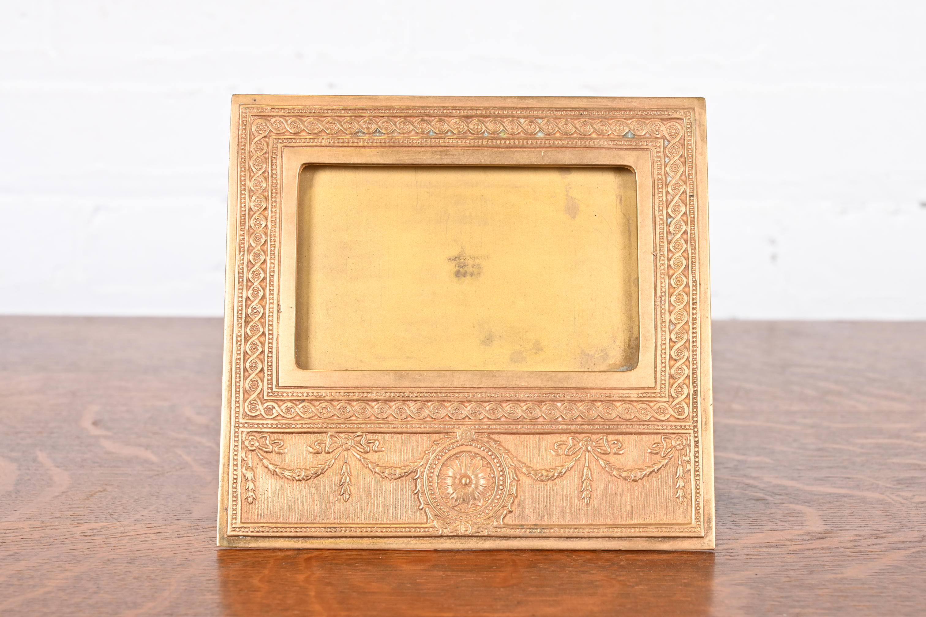 Tiffany Studios New York Adam Bronze Doré Desk Calendar Frame or Picture Frame