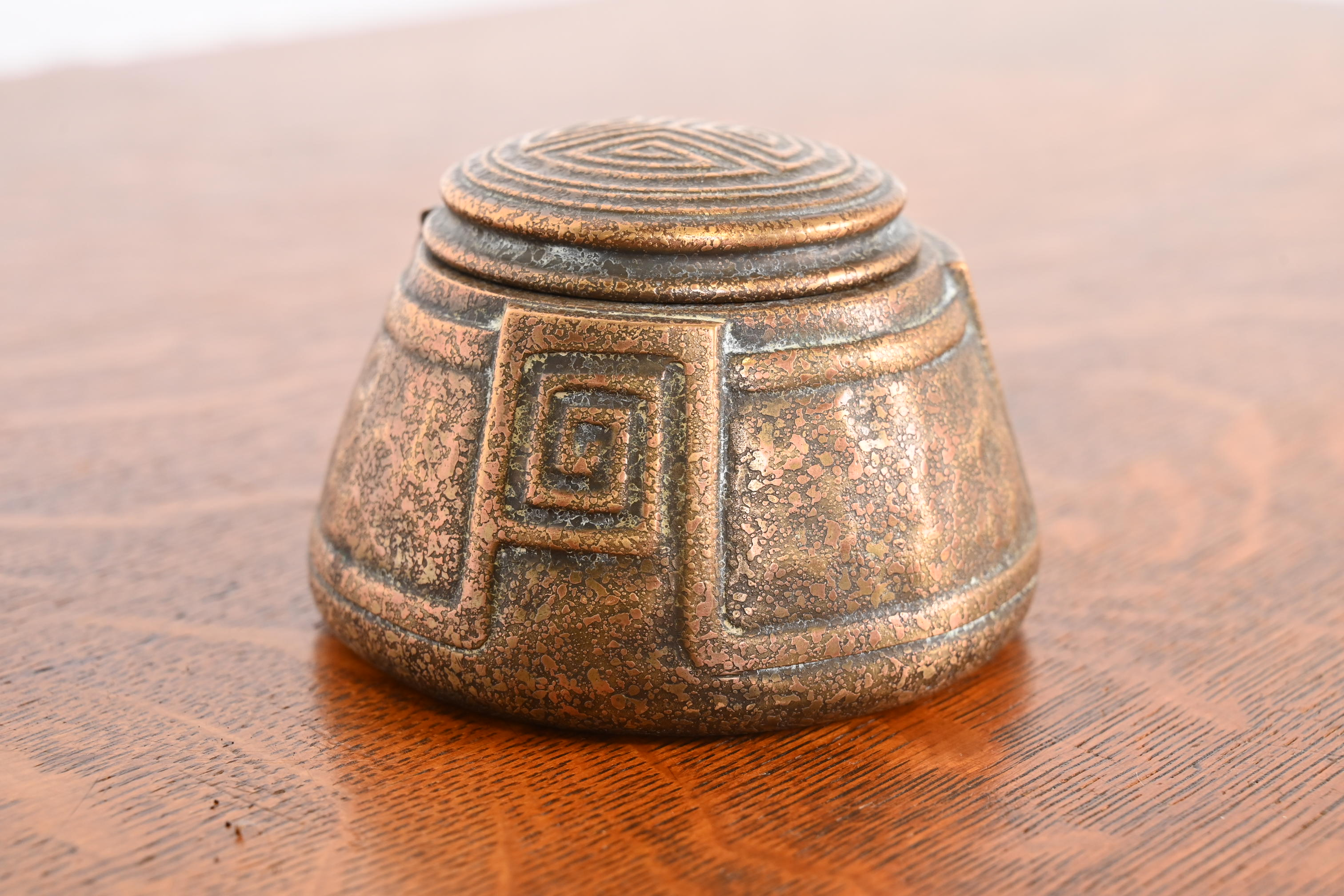 Tiffany Studios New York Greek Key Bronze Doré Inkwell - Image 4