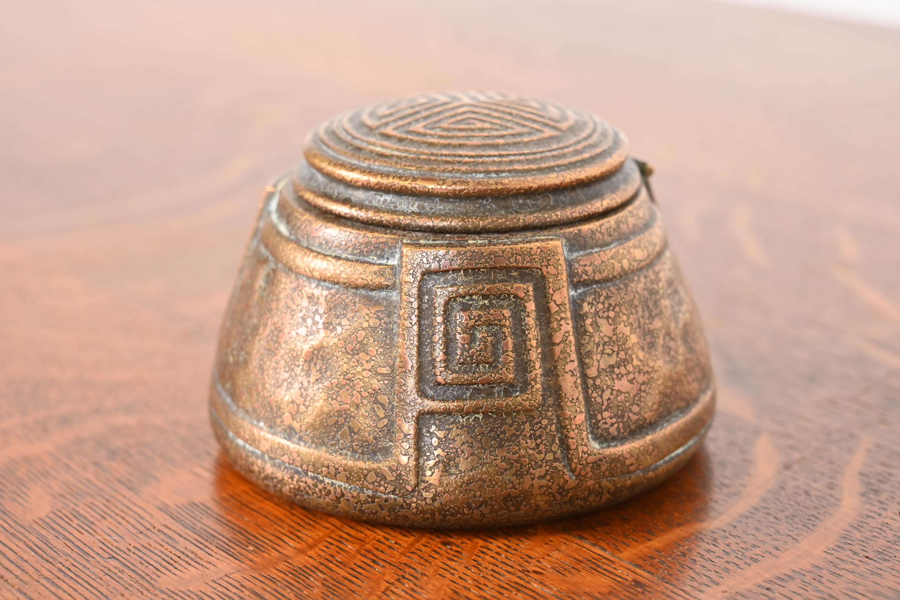 Tiffany Studios New York Greek Key Bronze Doré Inkwell - Image 3
