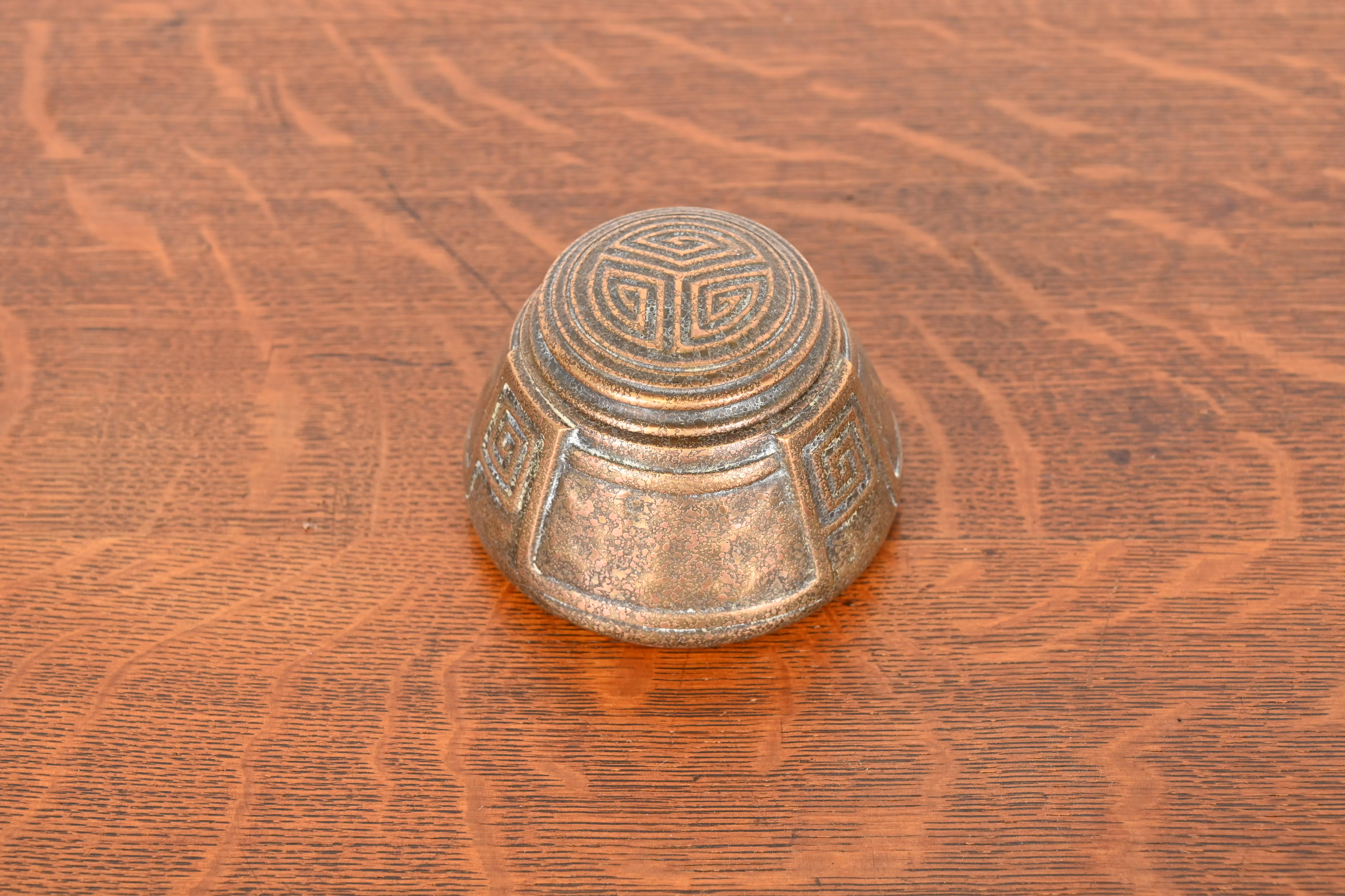 Tiffany Studios New York Greek Key Bronze Doré Inkwell