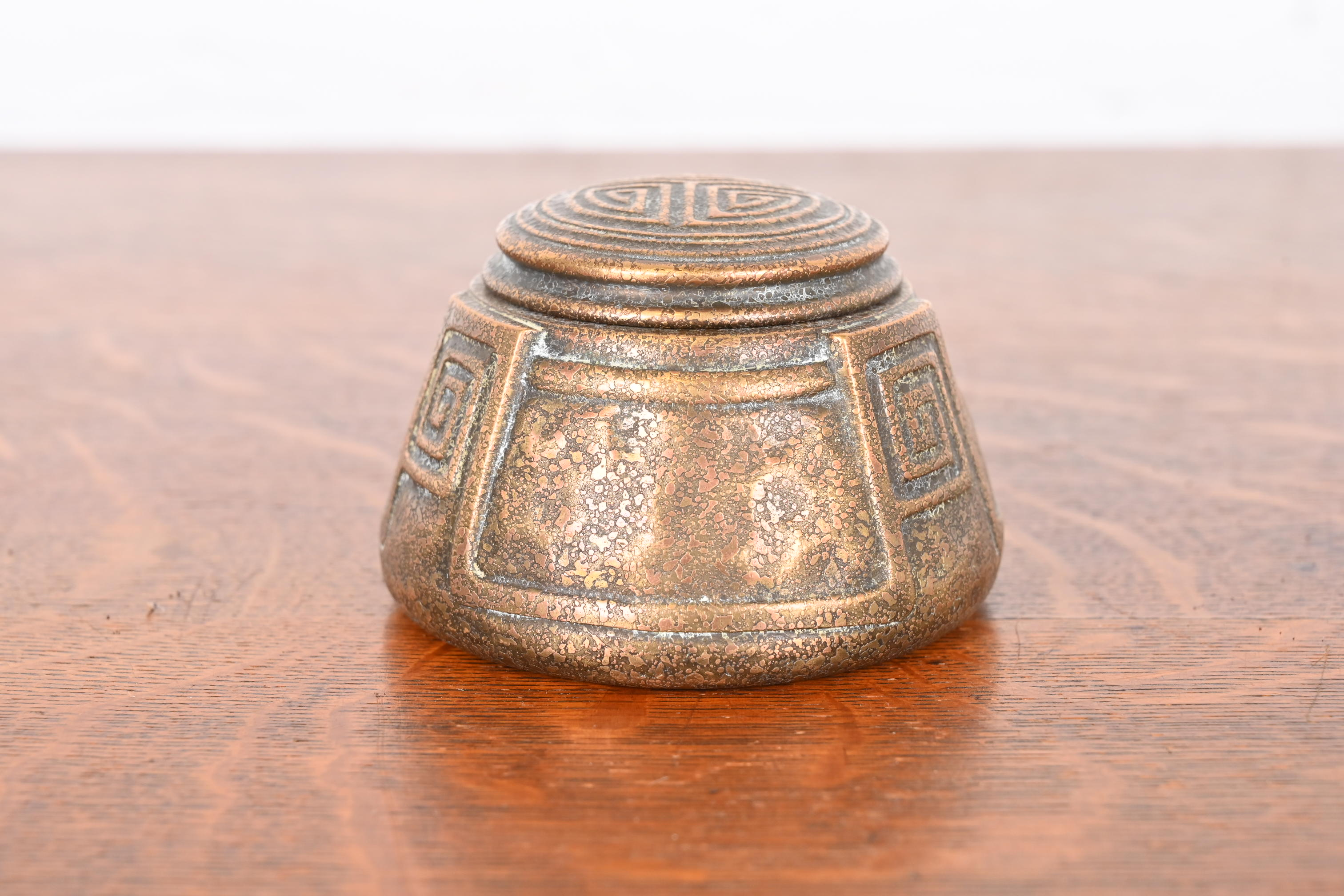 Tiffany Studios New York Greek Key Bronze Doré Inkwell - Image 2