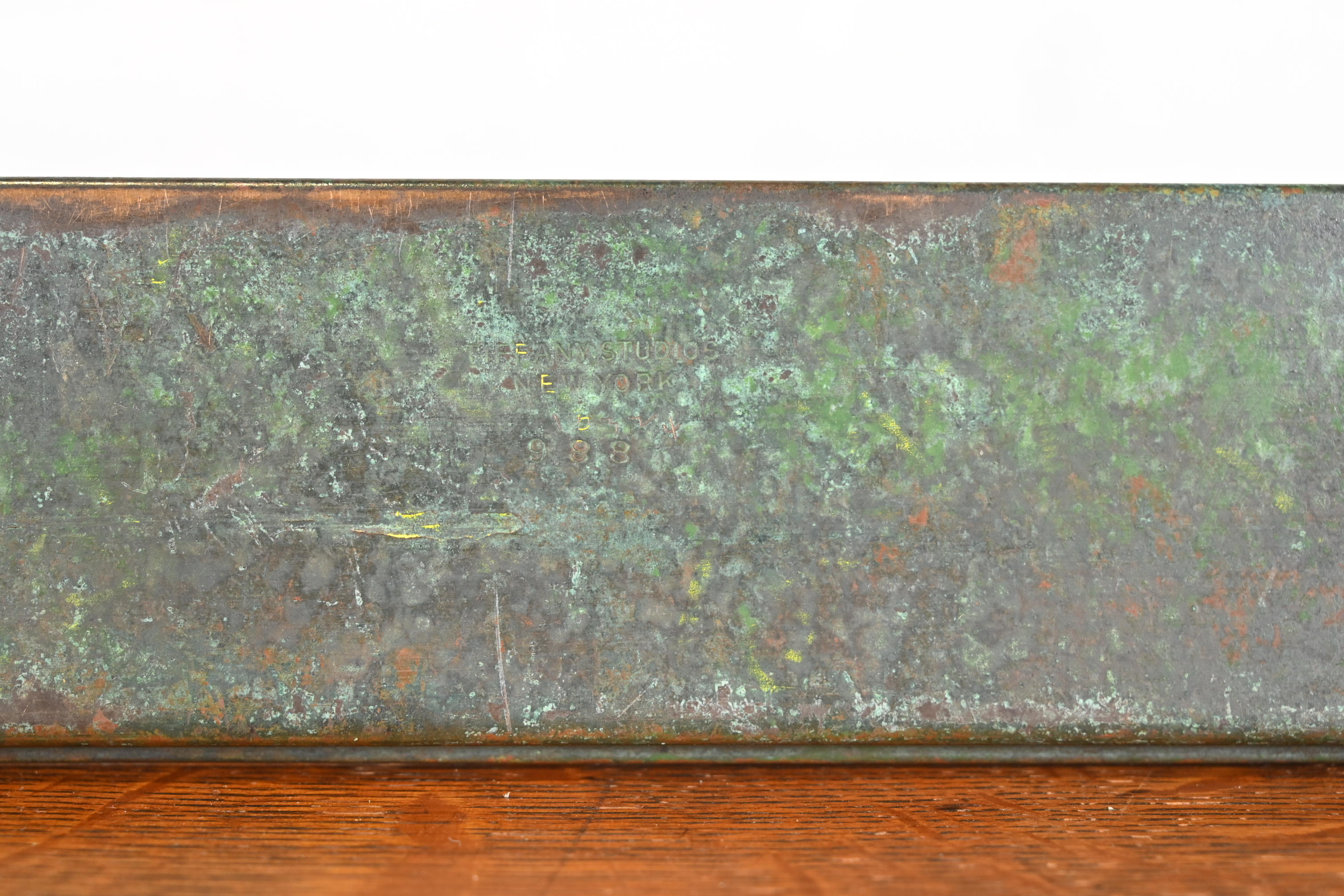 Tiffany Studios New York Zodiac Bronze Blotter Ends With Green Leather Desk Pad - Image 11