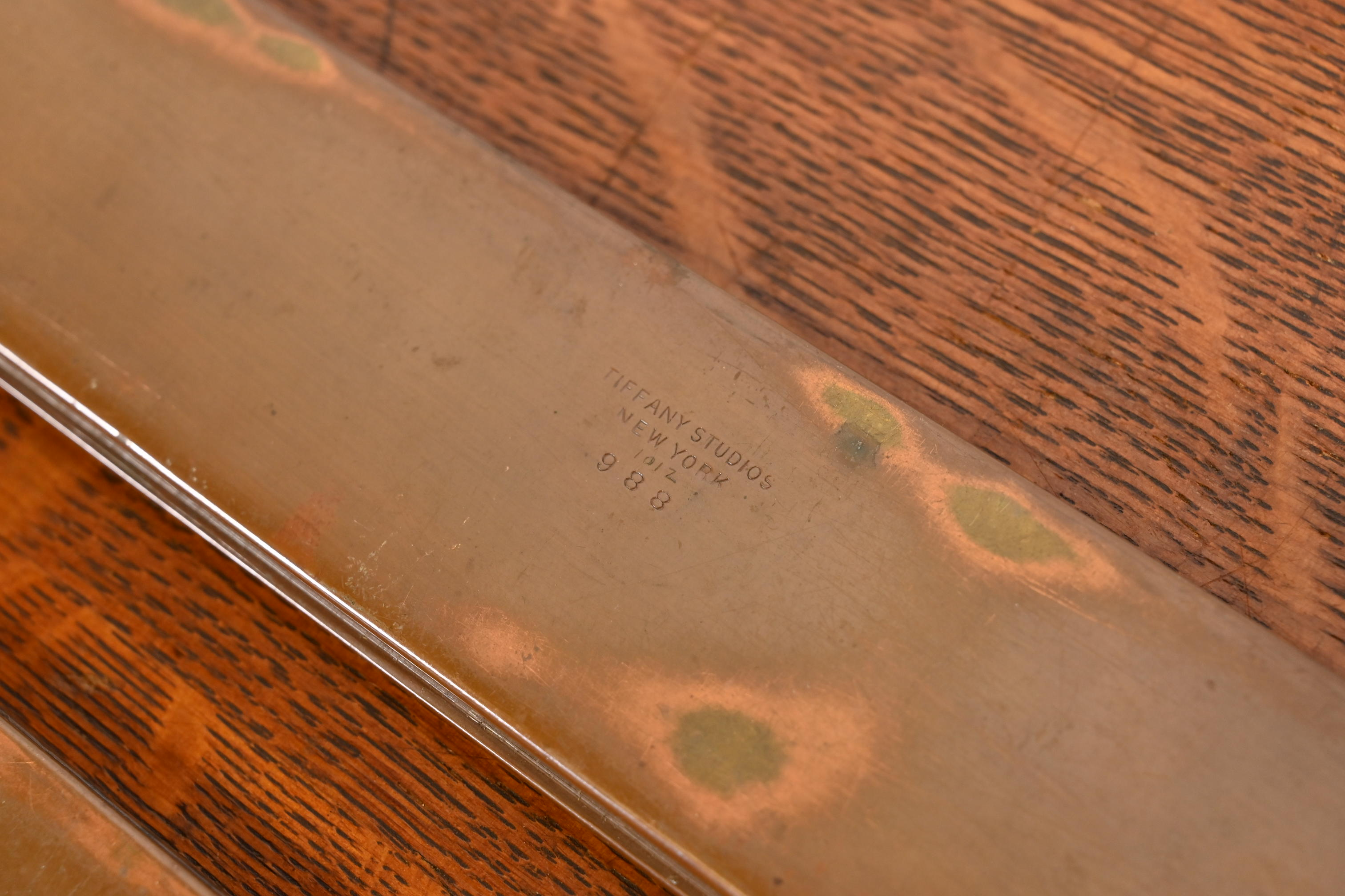 Tiffany Studios New York Zodiac Bronze Blotter Ends With Leather Desk Pad - Image 11