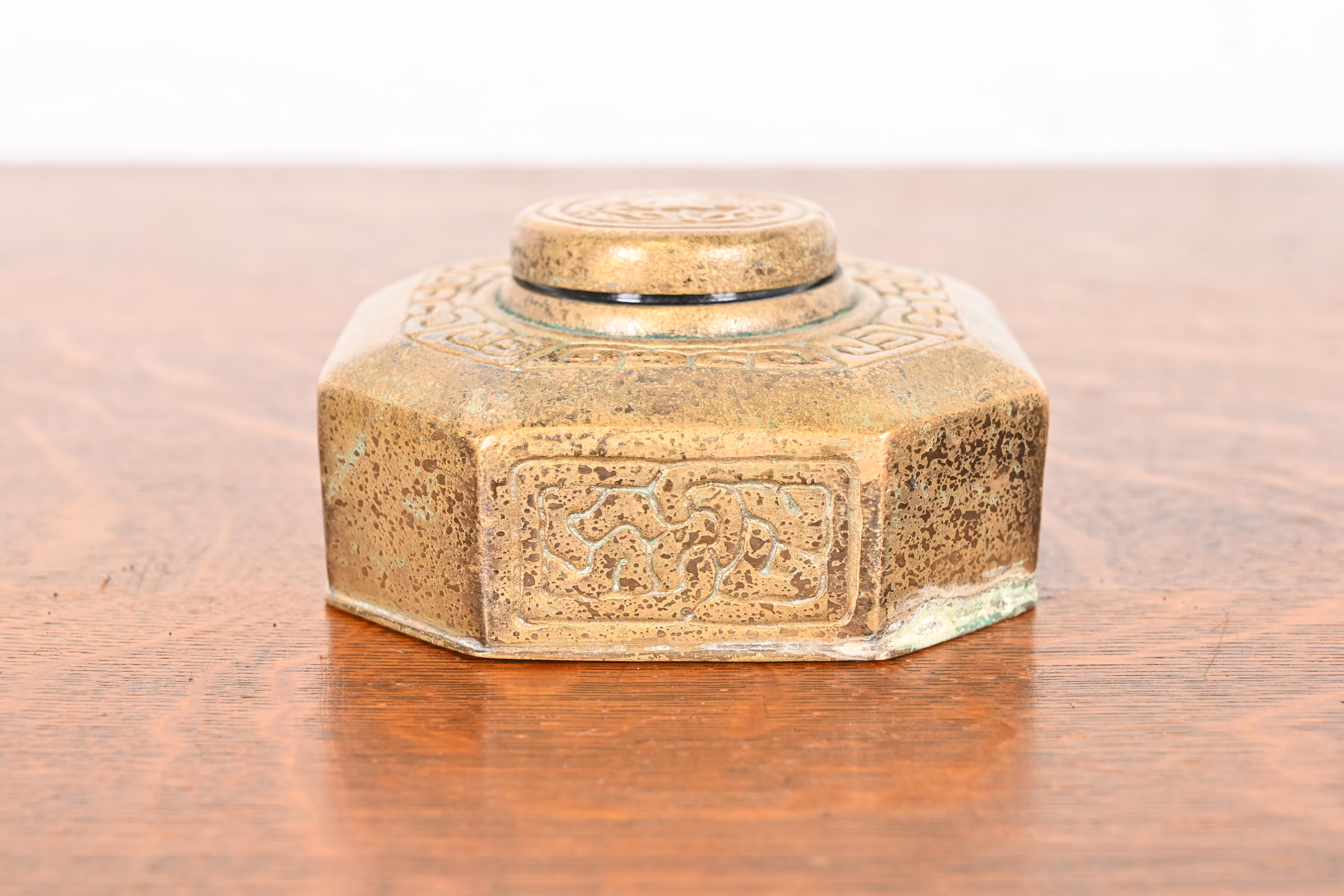 Tiffany Studios New York Zodiac Bronze Doré Inkwell - Image 3