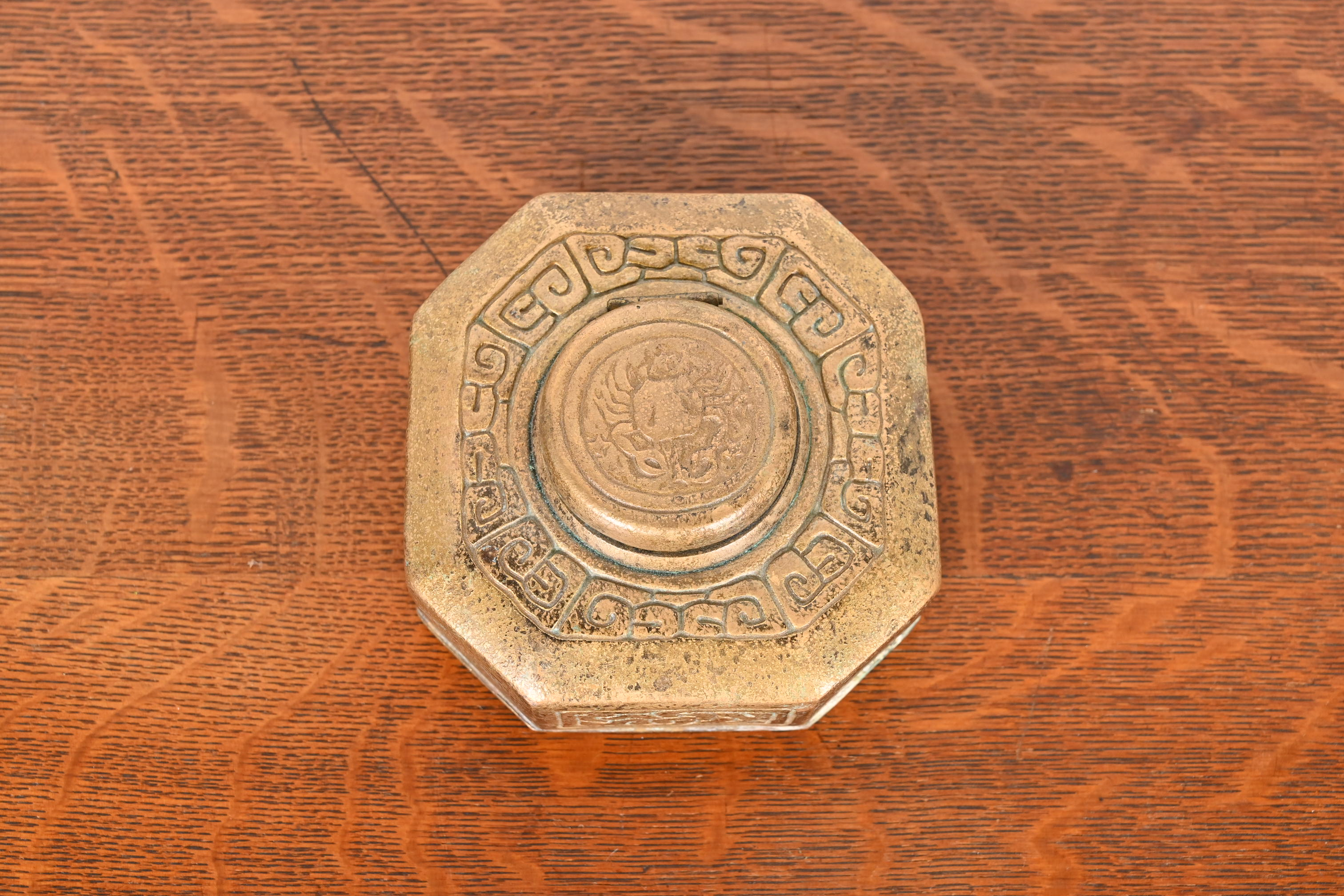 Tiffany Studios New York Zodiac Bronze Doré Inkwell - Image 6