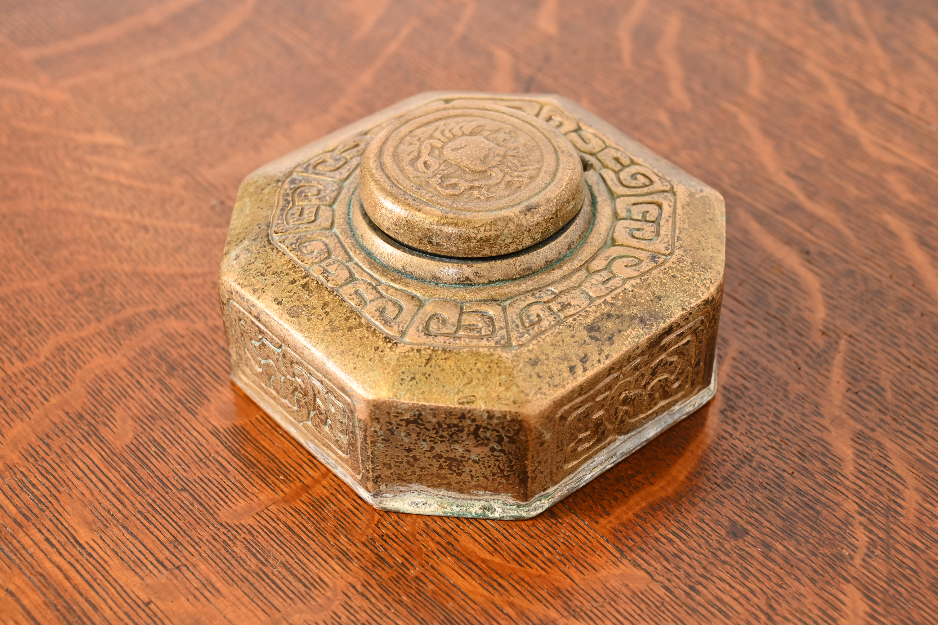 Tiffany Studios New York Zodiac Bronze Doré Inkwell - Image 5