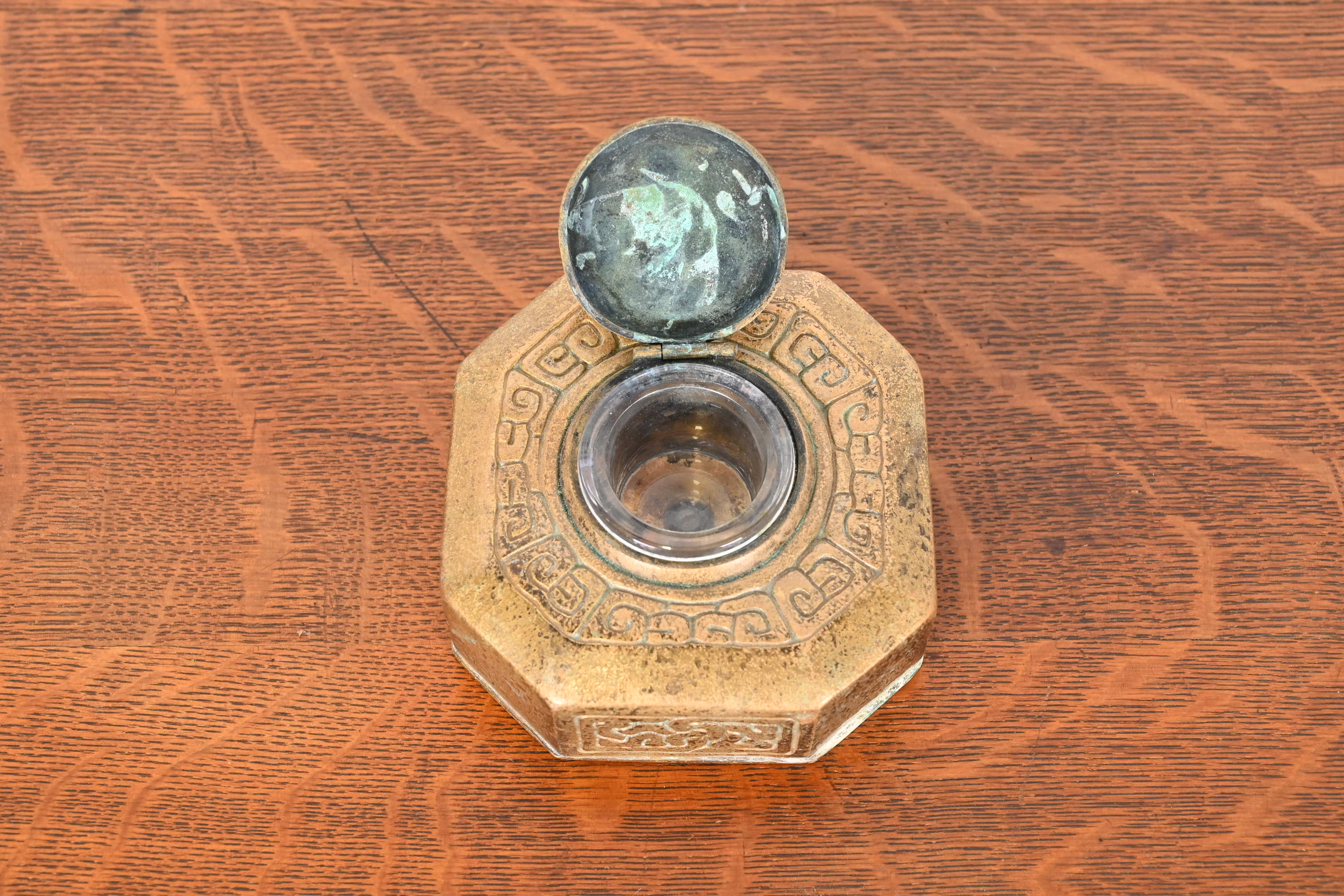 Tiffany Studios New York Zodiac Bronze Doré Inkwell - Image 7