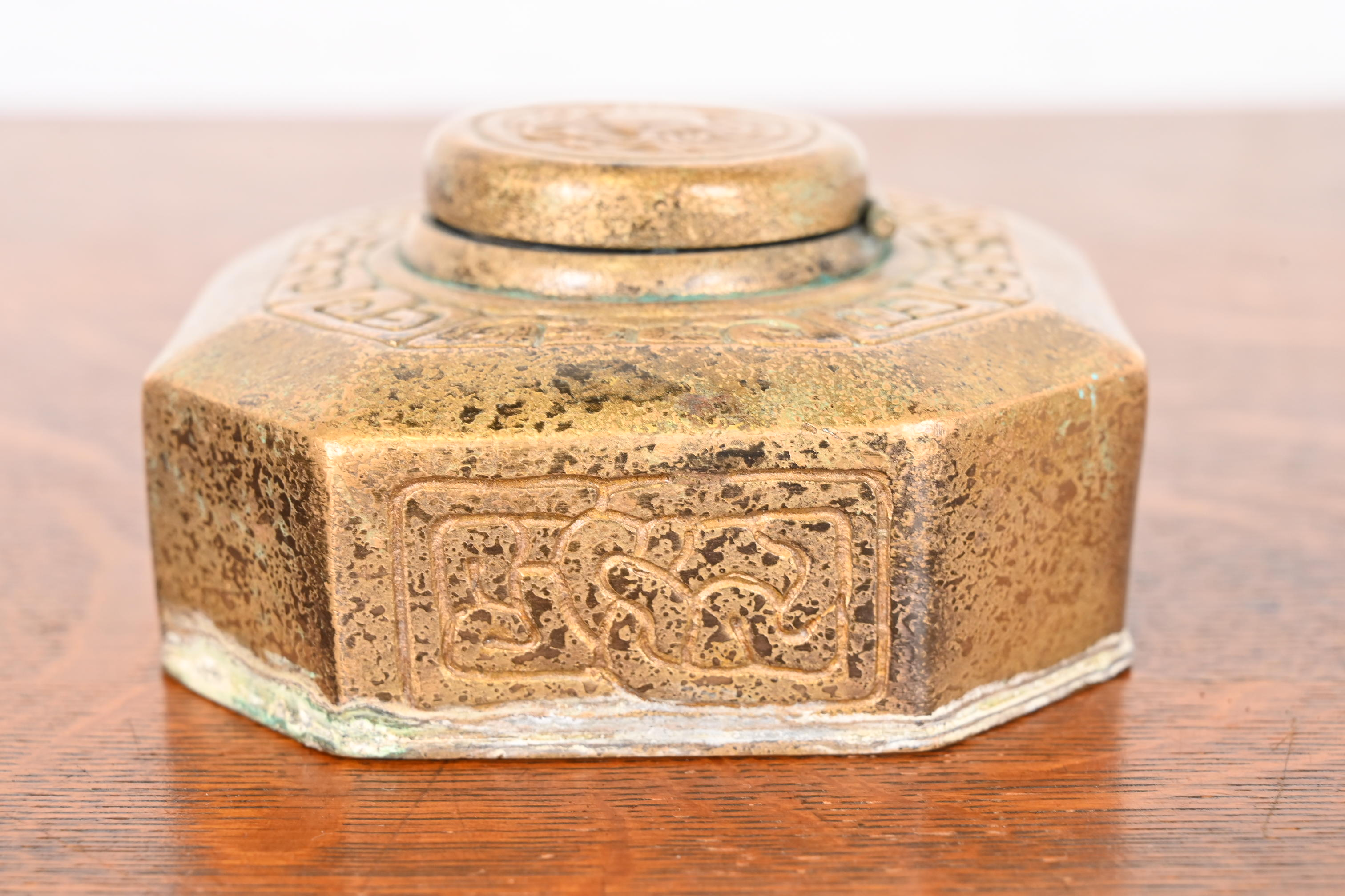 Tiffany Studios New York Zodiac Bronze Doré Inkwell - Image 10