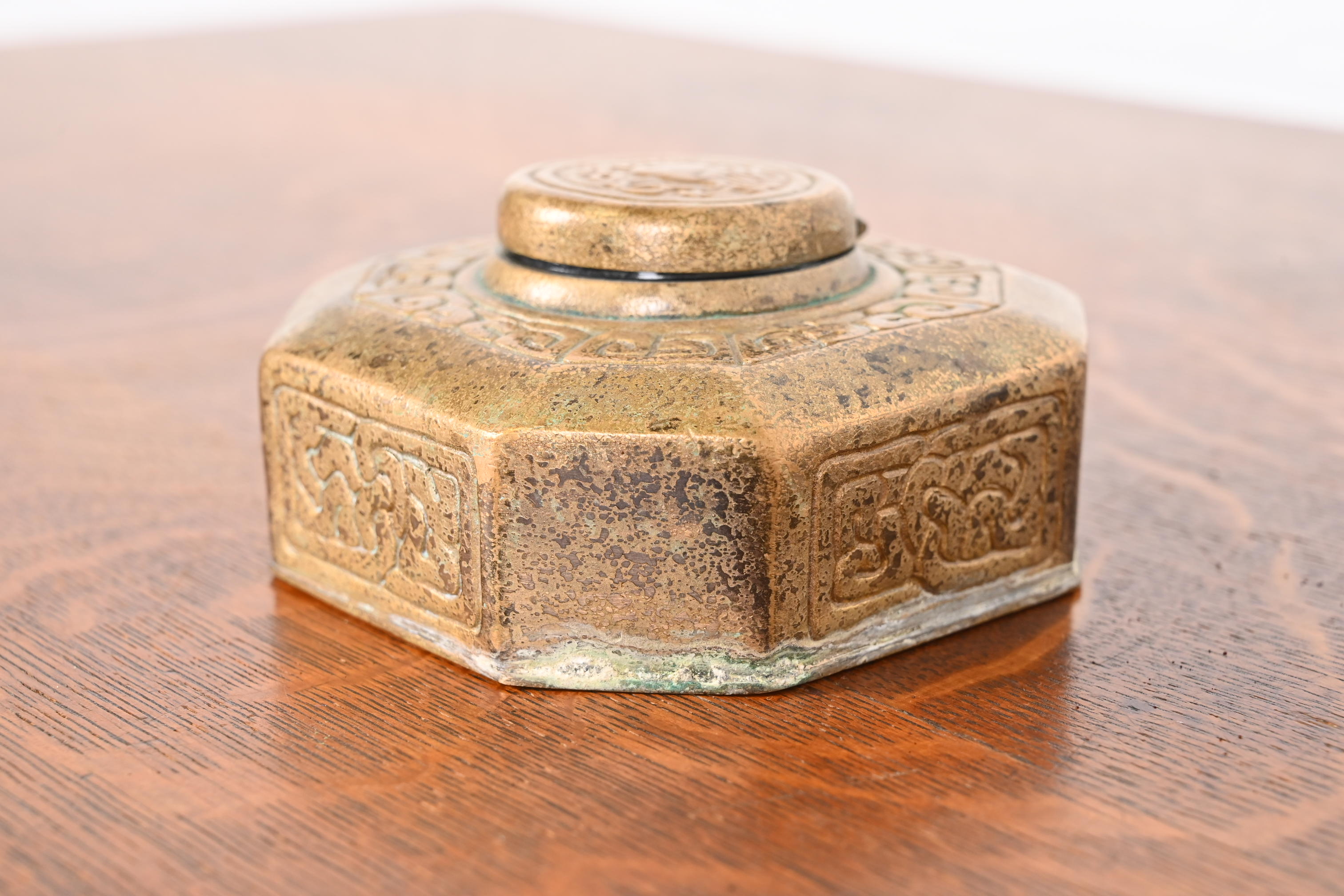 Tiffany Studios New York Zodiac Bronze Doré Inkwell - Image 4