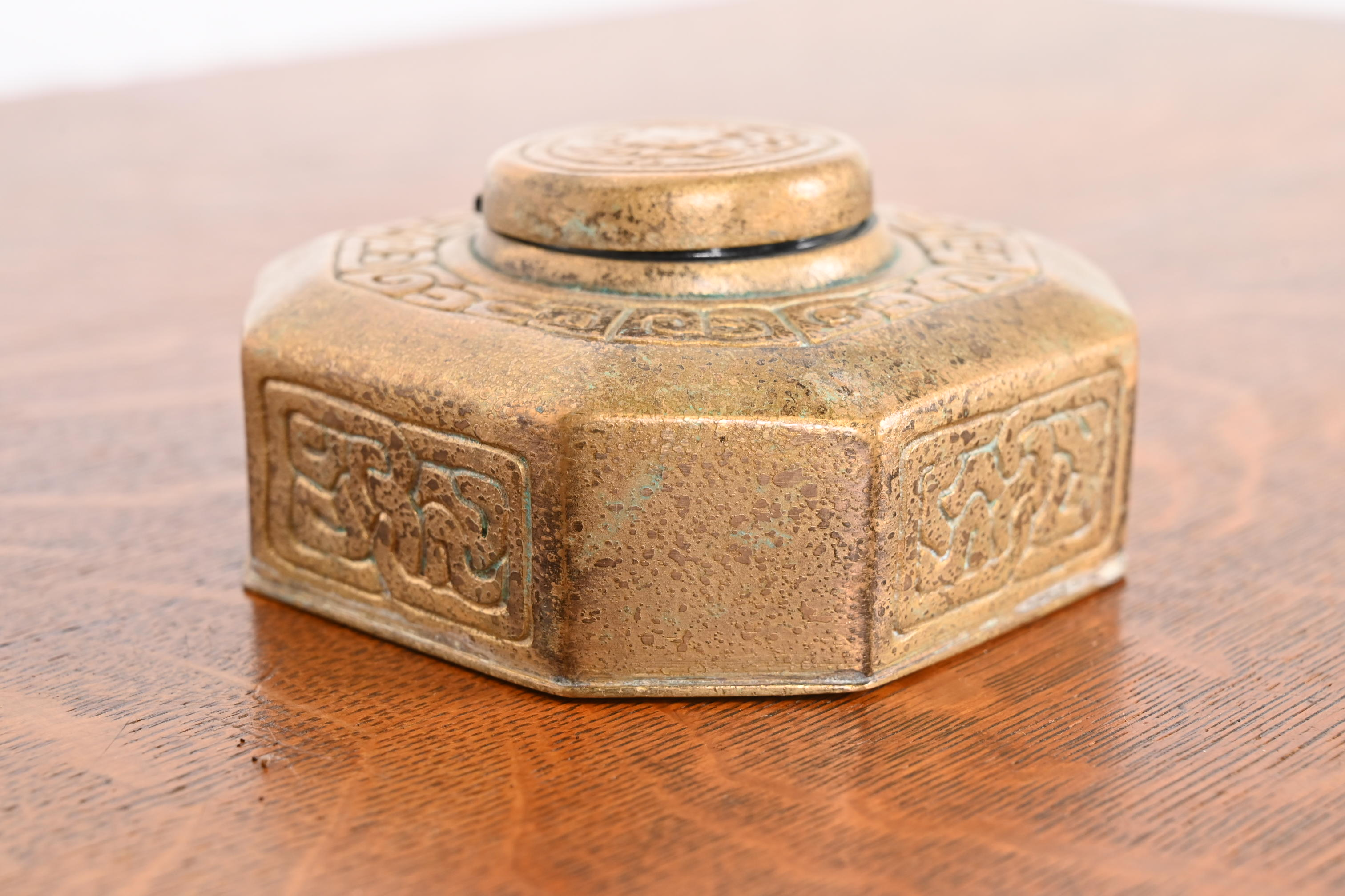 Tiffany Studios New York Zodiac Bronze Doré Inkwell - Image 2