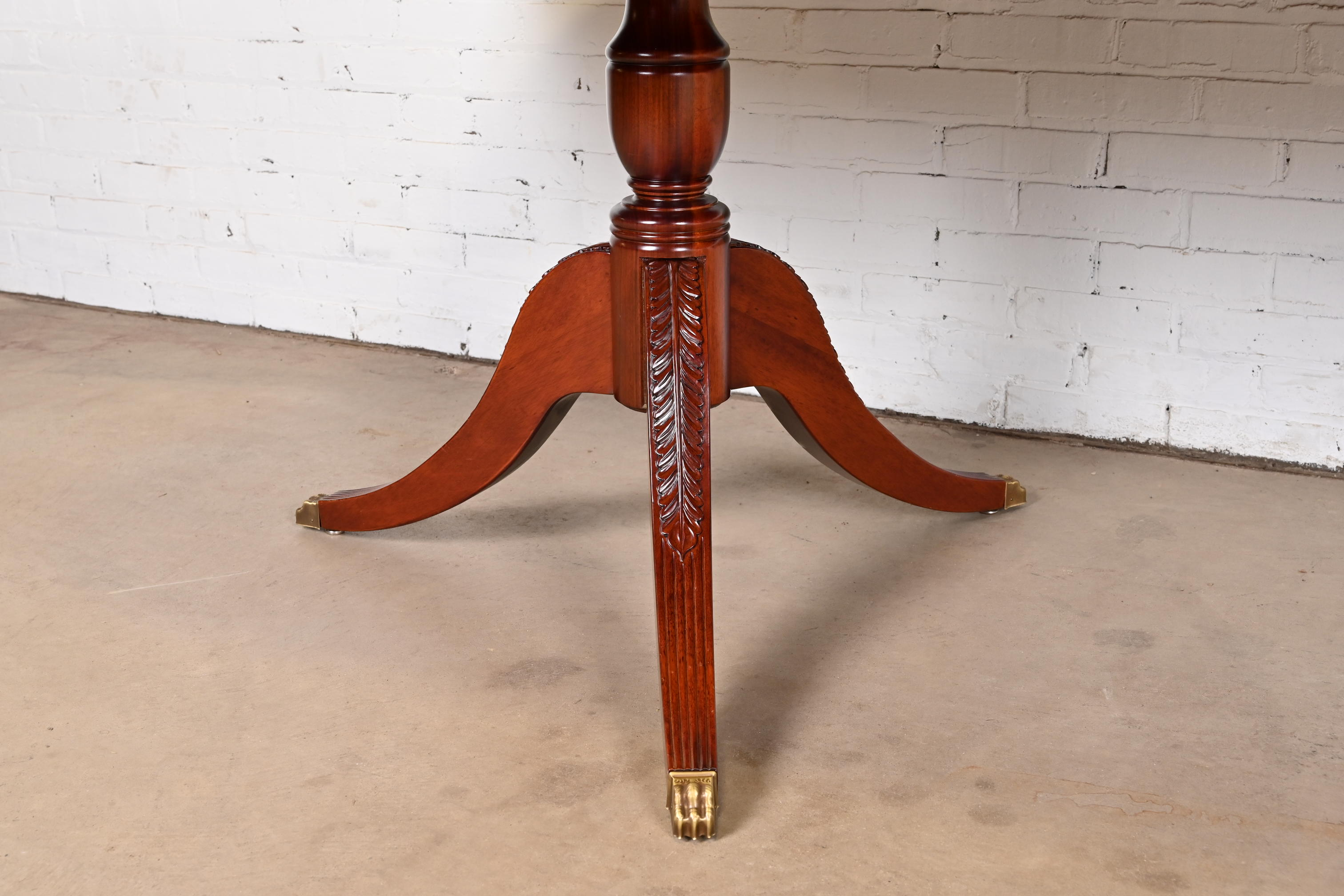 Baker Furniture Style Georgian Banded Mahogany Double Pedestal Extension Dining Table, Newly Refinished - Image 9