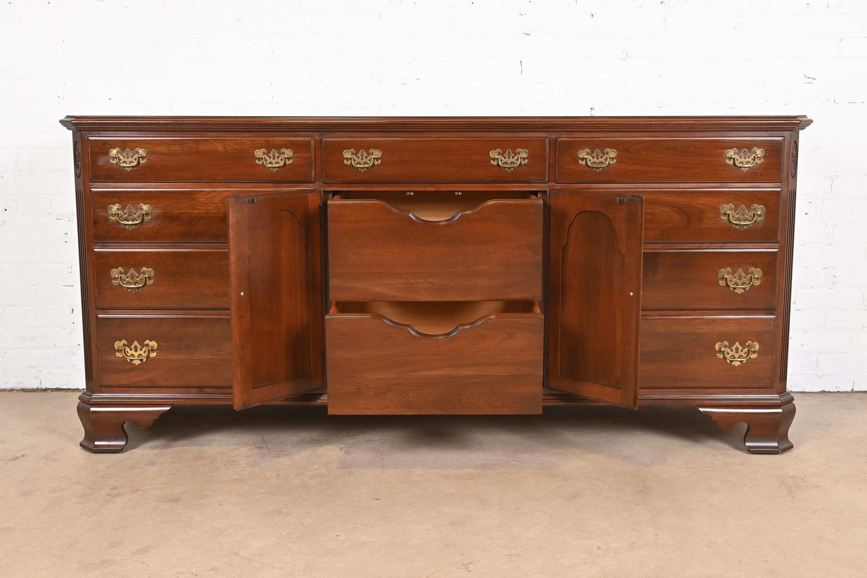Ethan Allen Georgian Solid Cherry Wood Dresser or Credenza - Image 7