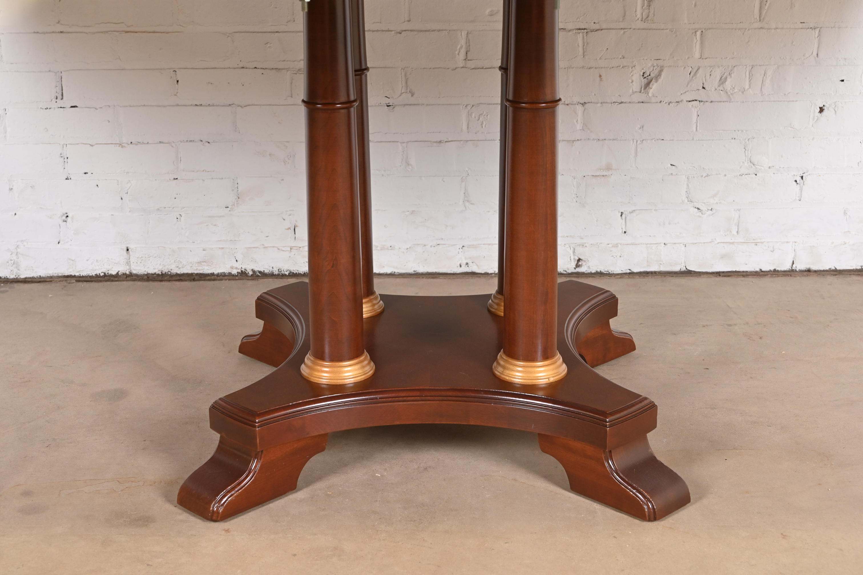 Ethan Allen Neoclassical Cherry Wood Pedestal Extension Dining Table, Newly Refinished - Image 5