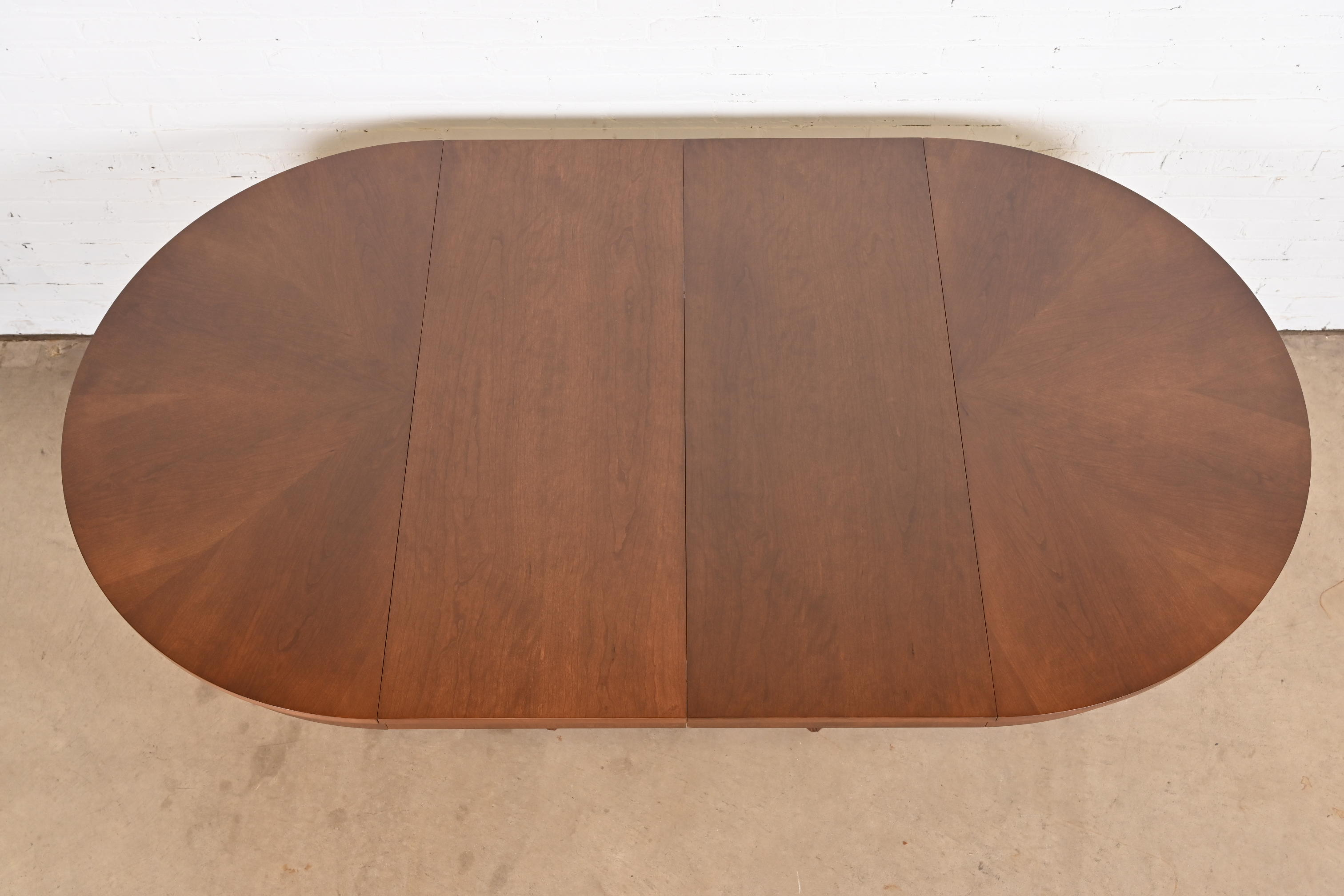 Ethan Allen Neoclassical Cherry Wood Pedestal Extension Dining Table, Newly Refinished - Image 4