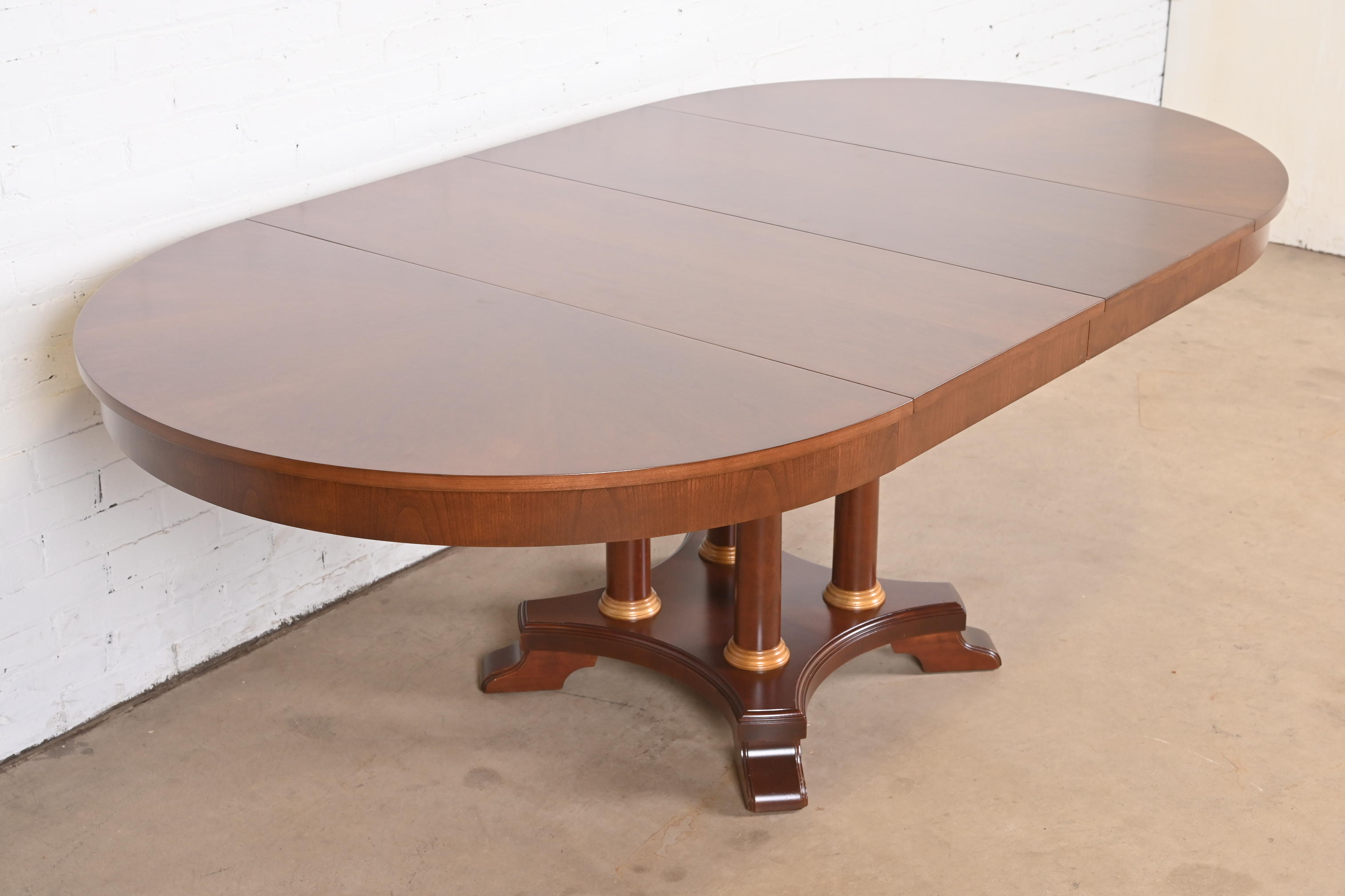 Ethan Allen Neoclassical Cherry Wood Pedestal Extension Dining Table, Newly Refinished - Image 2
