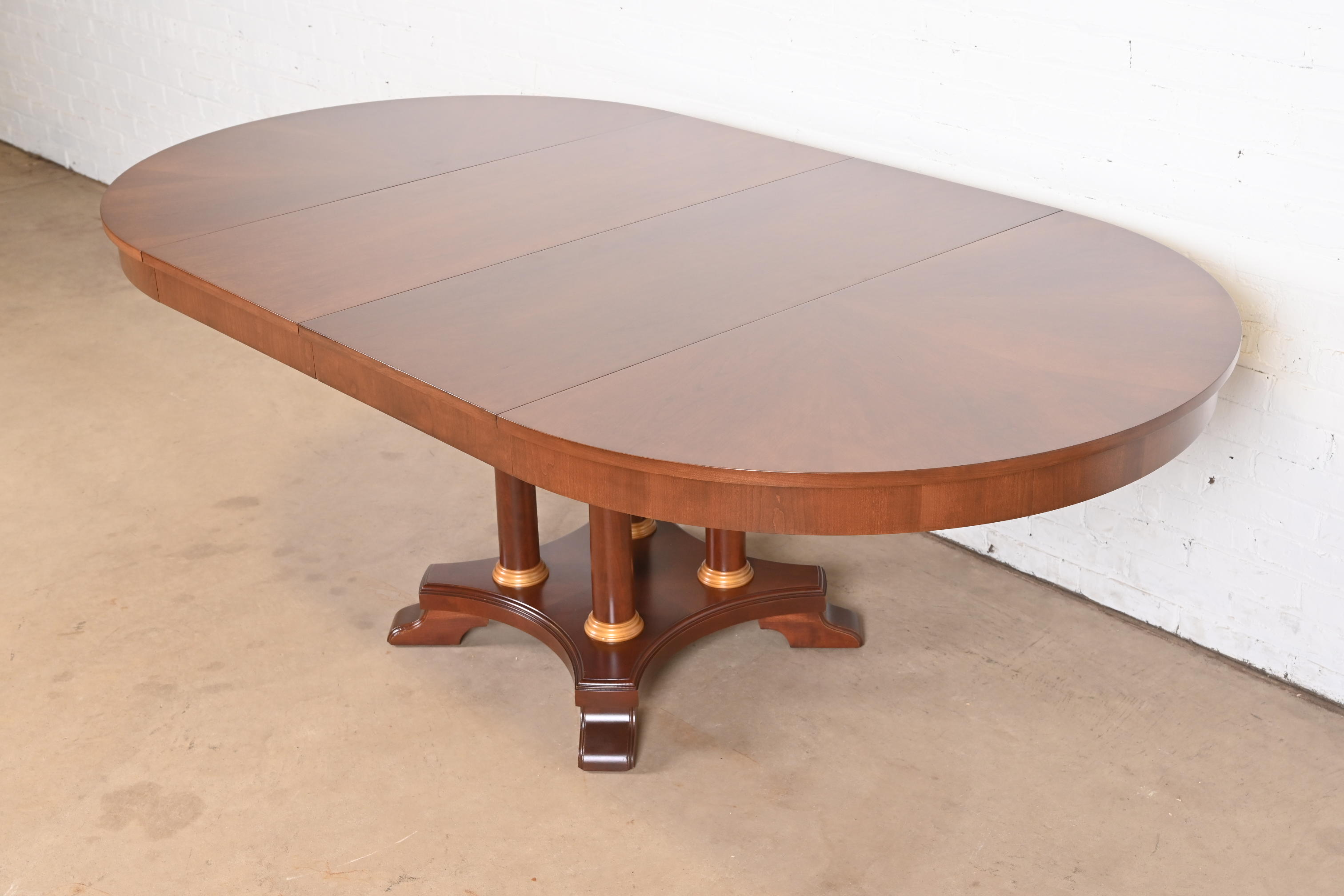 Ethan Allen Neoclassical Cherry Wood Pedestal Extension Dining Table, Newly Refinished - Image 3