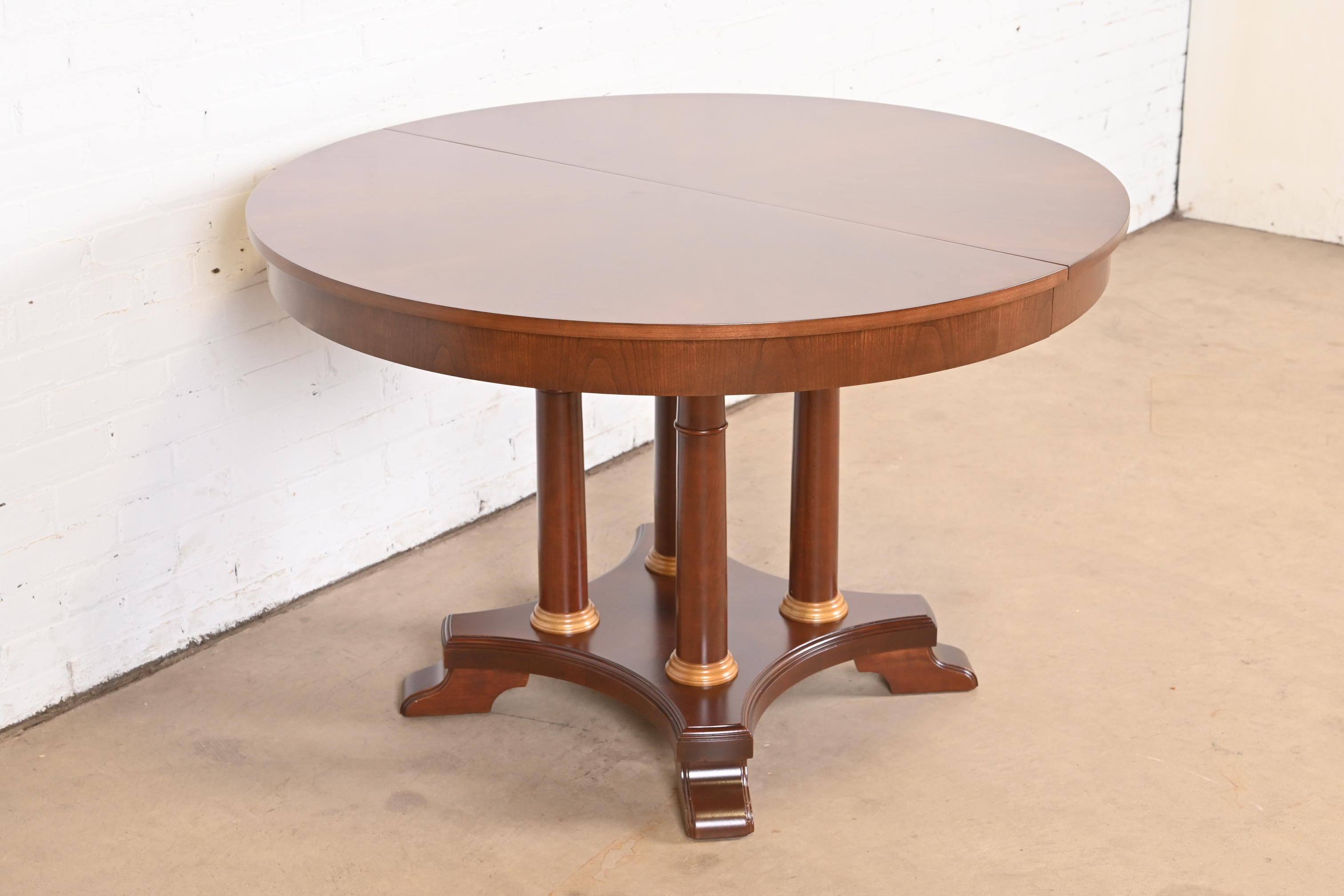 Ethan Allen Neoclassical Cherry Wood Pedestal Extension Dining Table, Newly Refinished - Image 8