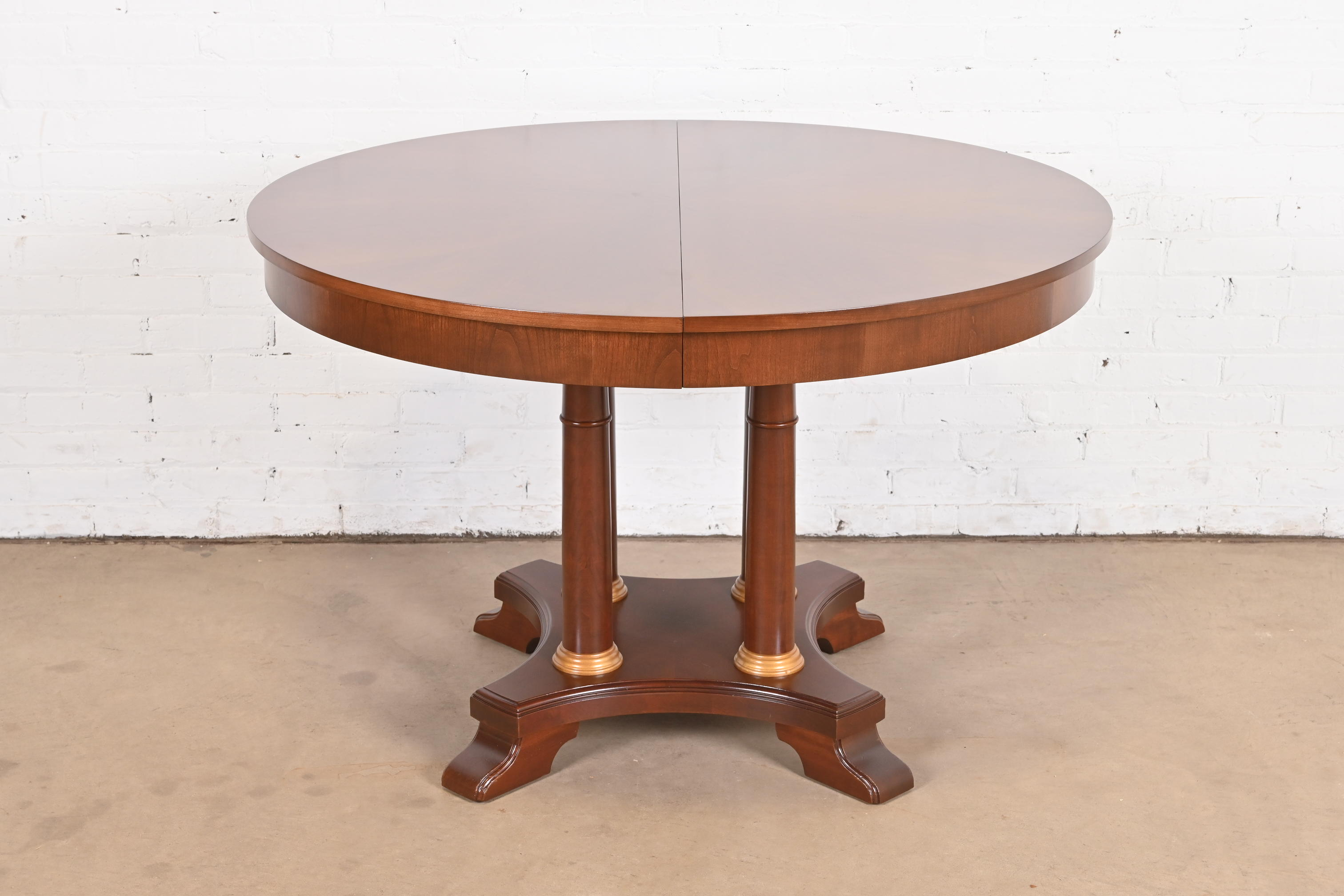 Ethan Allen Neoclassical Cherry Wood Pedestal Extension Dining Table, Newly Refinished - Image 6