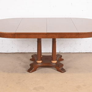 Ethan Allen Neoclassical Cherry Wood Pedestal Extension Dining Table, Newly Refinished