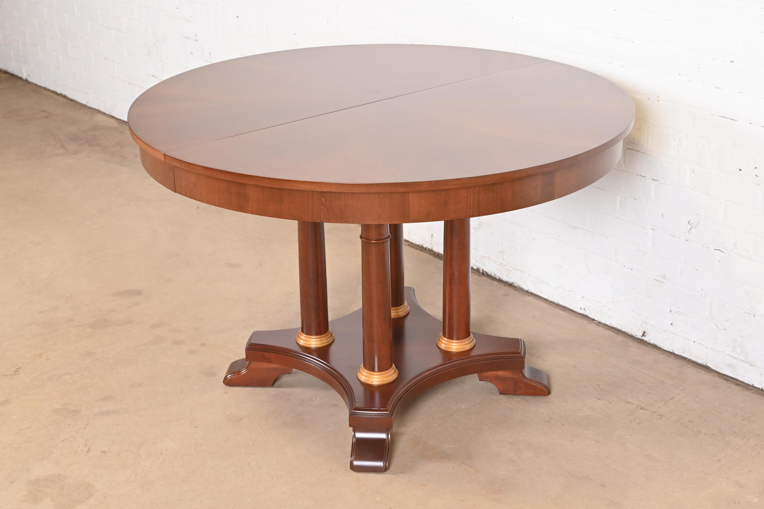 Ethan Allen Neoclassical Cherry Wood Pedestal Extension Dining Table, Newly Refinished - Image 7