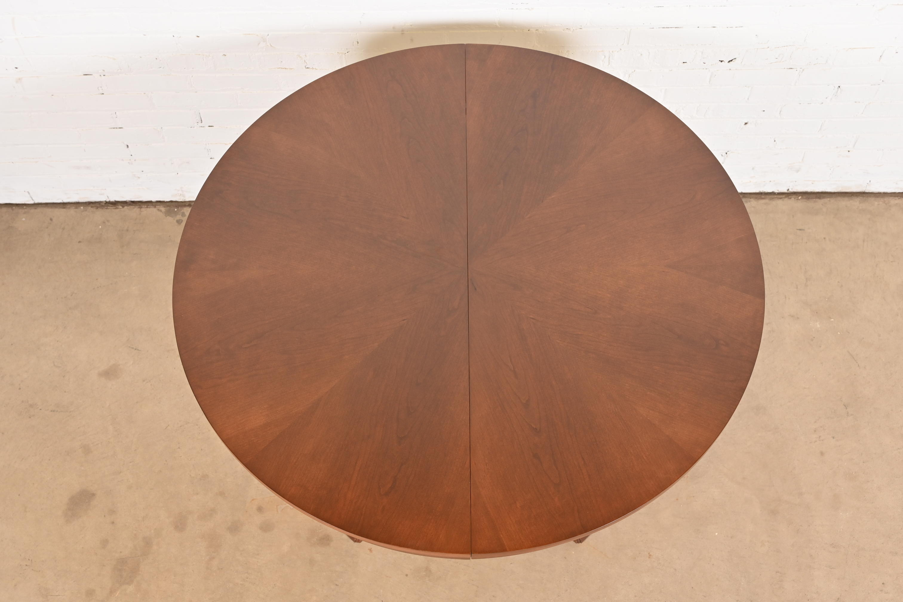 Ethan Allen Neoclassical Cherry Wood Pedestal Extension Dining Table, Newly Refinished - Image 9