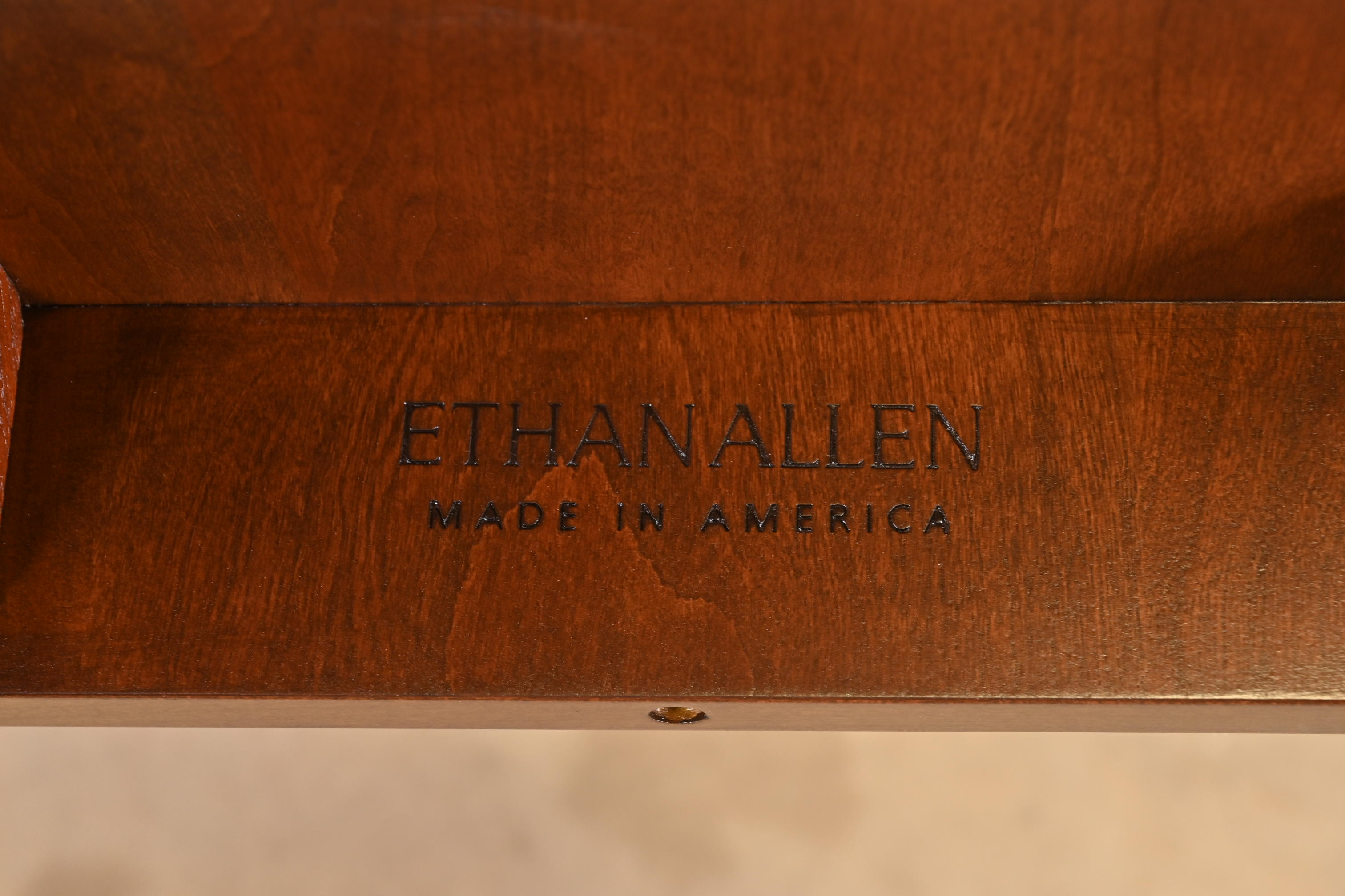Ethan Allen Neoclassical Cherry Wood Pedestal Extension Dining Table, Newly Refinished - Image 11