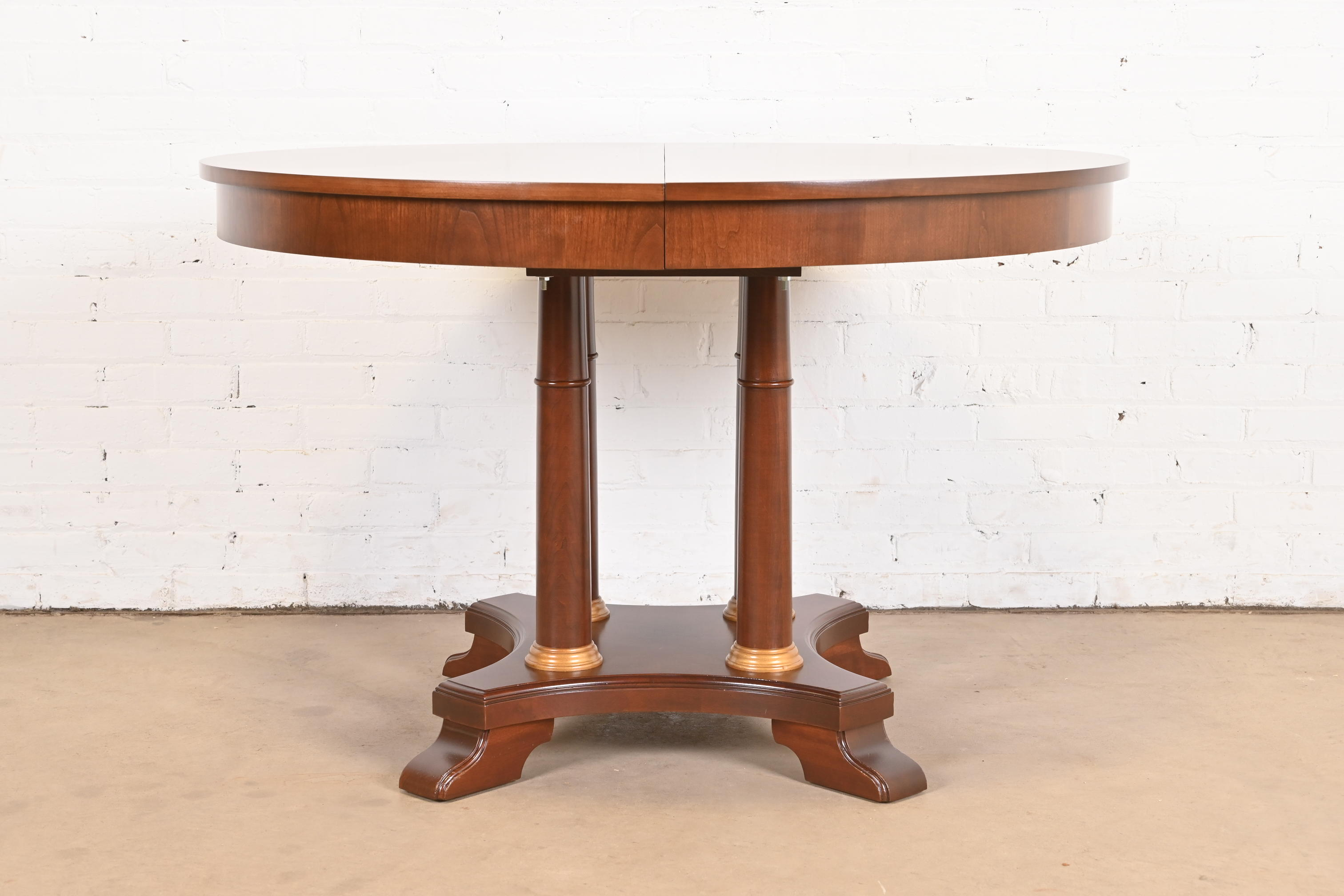 Ethan Allen Neoclassical Cherry Wood Pedestal Extension Dining Table, Newly Refinished - Image 10