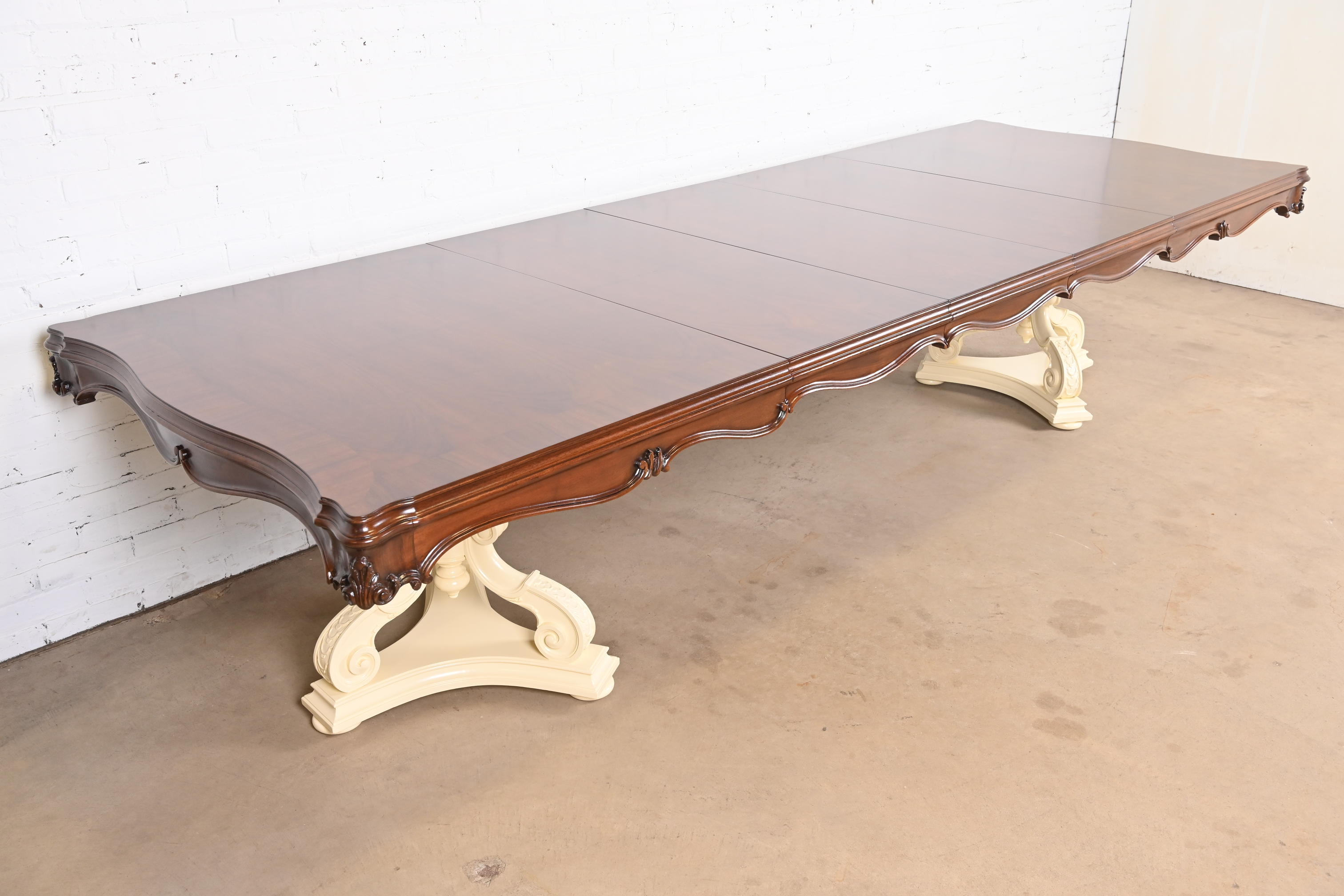 Karges Regency Burled Walnut Double Pedestal Extension Dining Table, Newly Refinished - Image 5