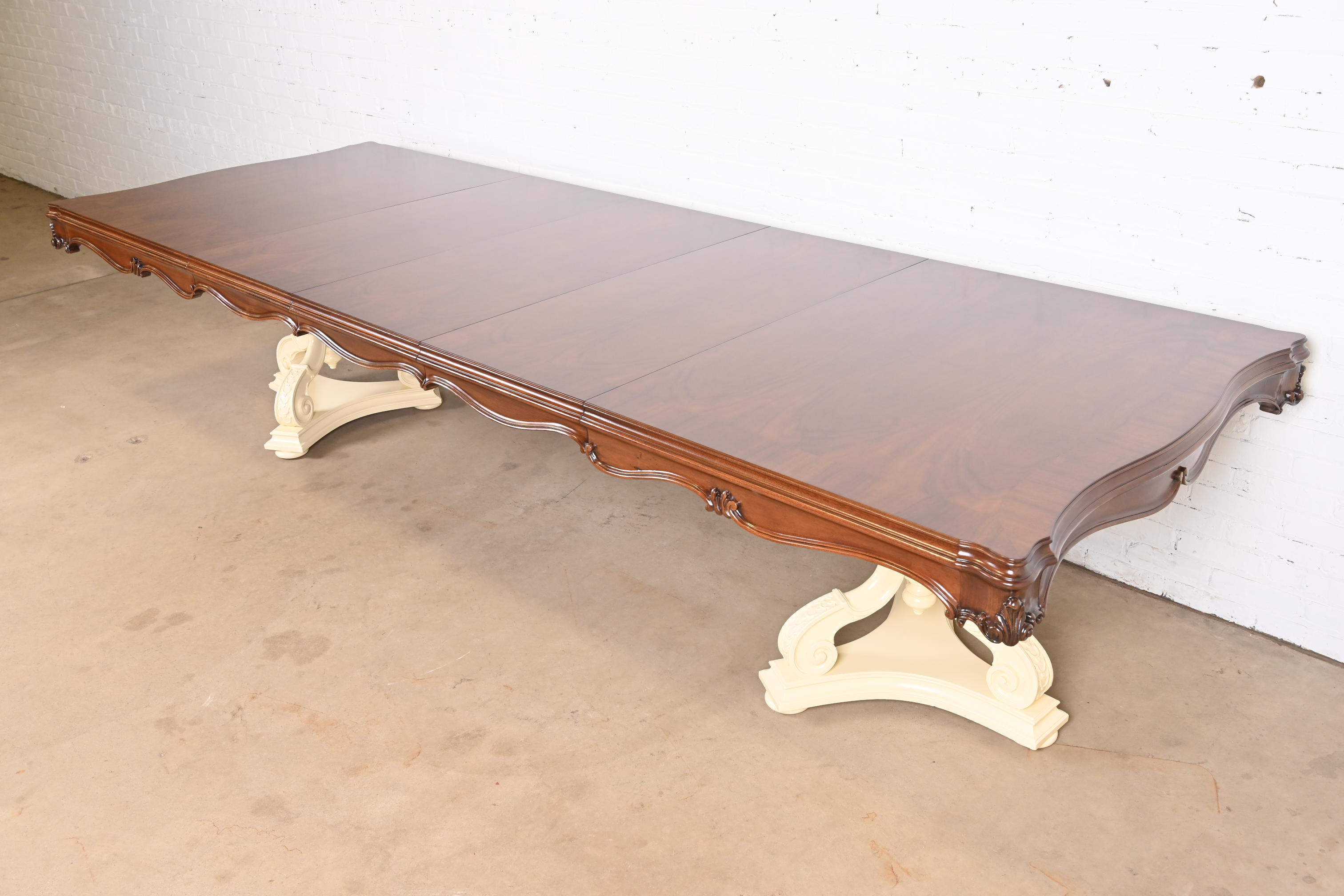Karges Regency Burled Walnut Double Pedestal Extension Dining Table, Newly Refinished - Image 3