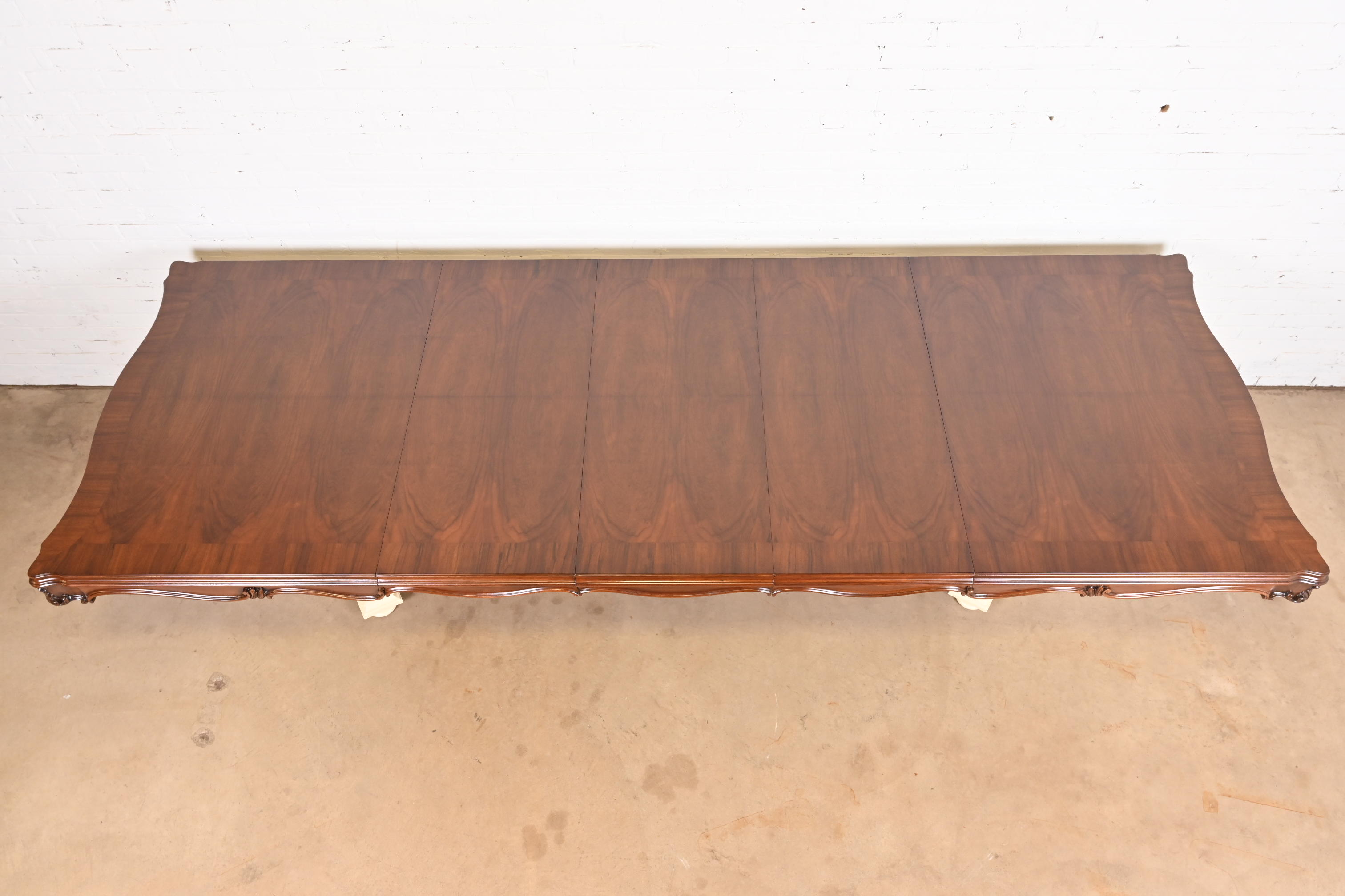 Karges Regency Burled Walnut Double Pedestal Extension Dining Table, Newly Refinished - Image 6