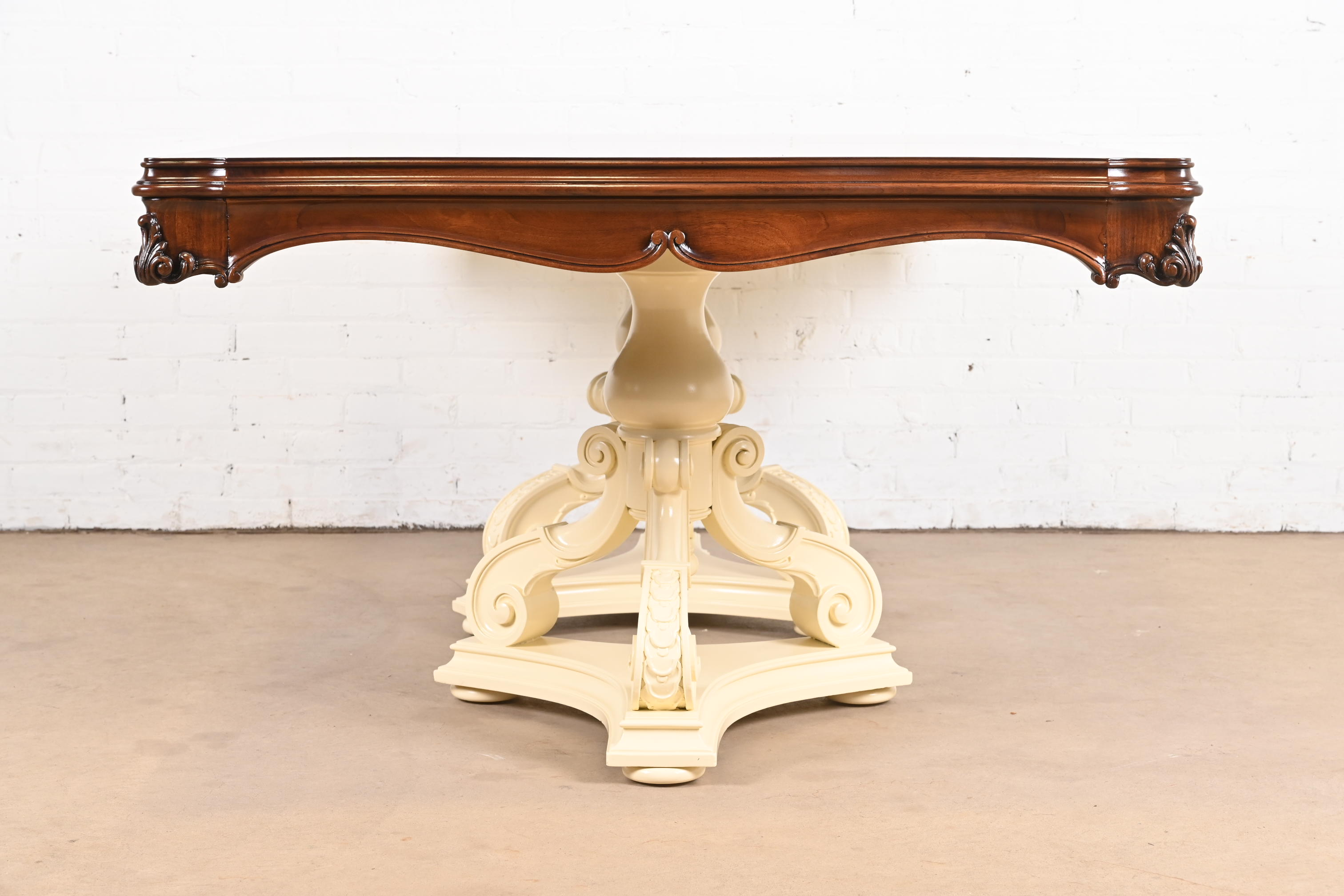 Karges Regency Burled Walnut Double Pedestal Extension Dining Table, Newly Refinished - Image 10
