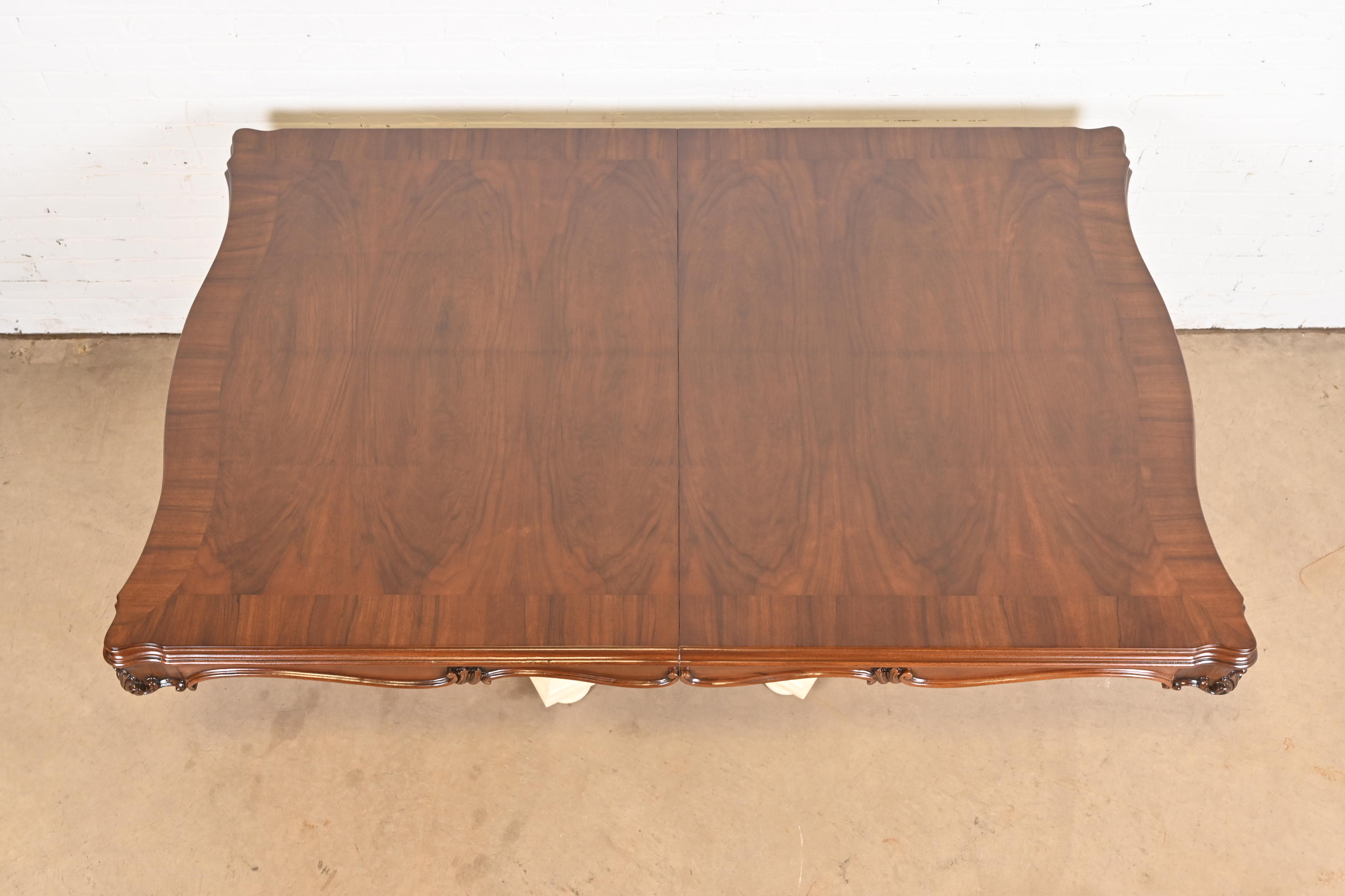 Karges Regency Burled Walnut Double Pedestal Extension Dining Table, Newly Refinished - Image 8
